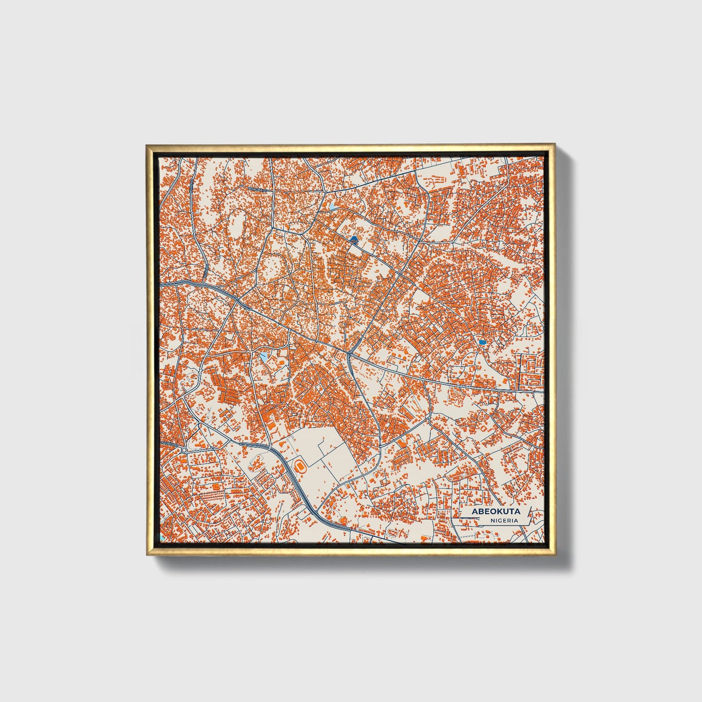 Abeokuta Nigeria Colorful City Map Canvas Print • Gold Framed