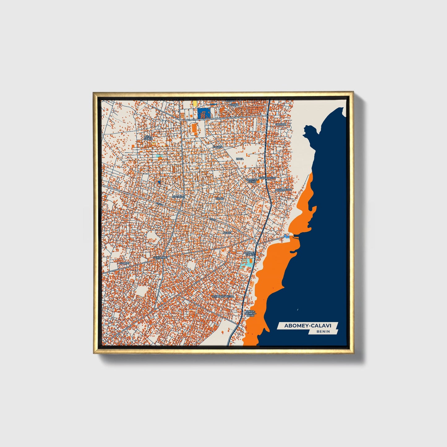 Abomey-Calavi Benin Colorful City Map Canvas Print • Gold Framed