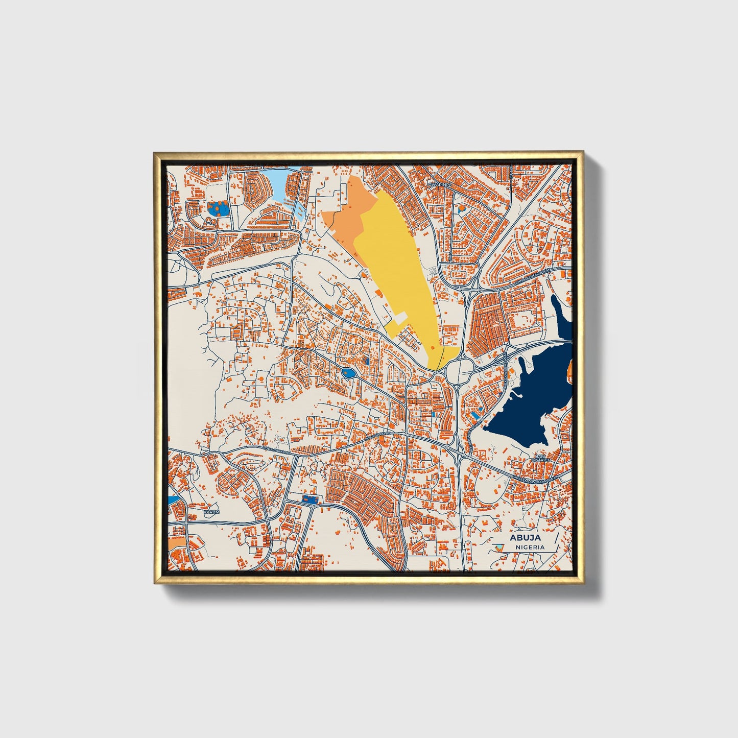 Abuja Nigeria Colorful City Map Canvas Print • Gold Framed