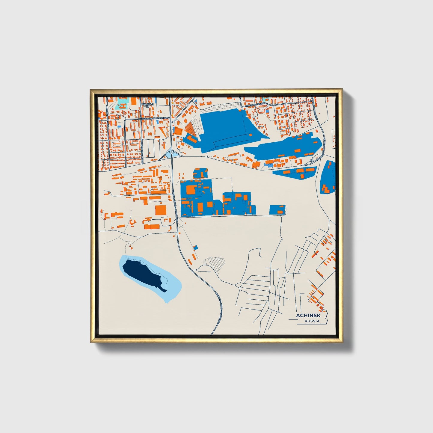 Ачинск Russia Colorful City Map Canvas Print • Gold Framed