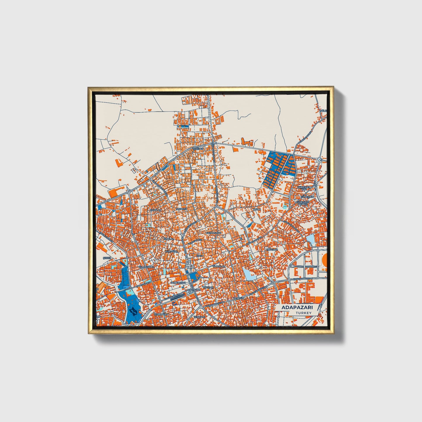 Adapazari Turkey Colorful City Map Canvas Print • Gold Framed