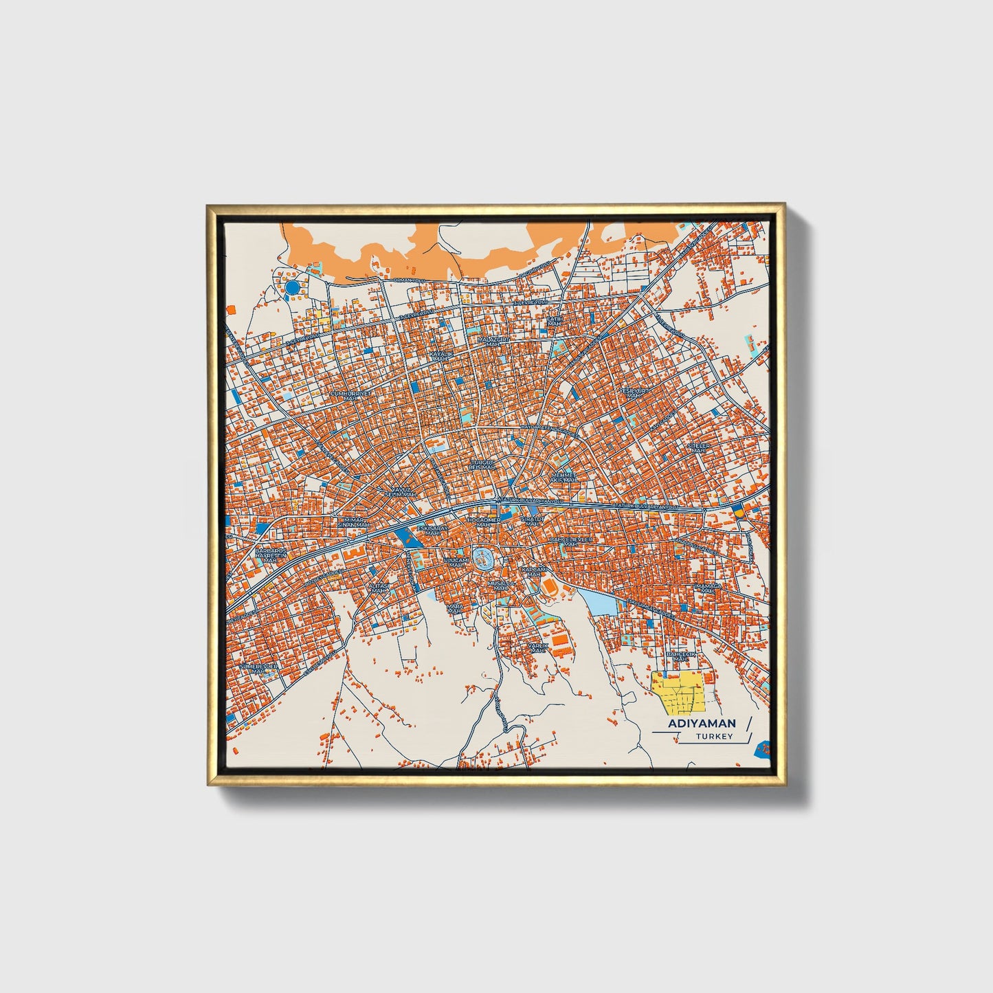 Adiyaman Turkey Colorful City Map Canvas Print • Gold Framed