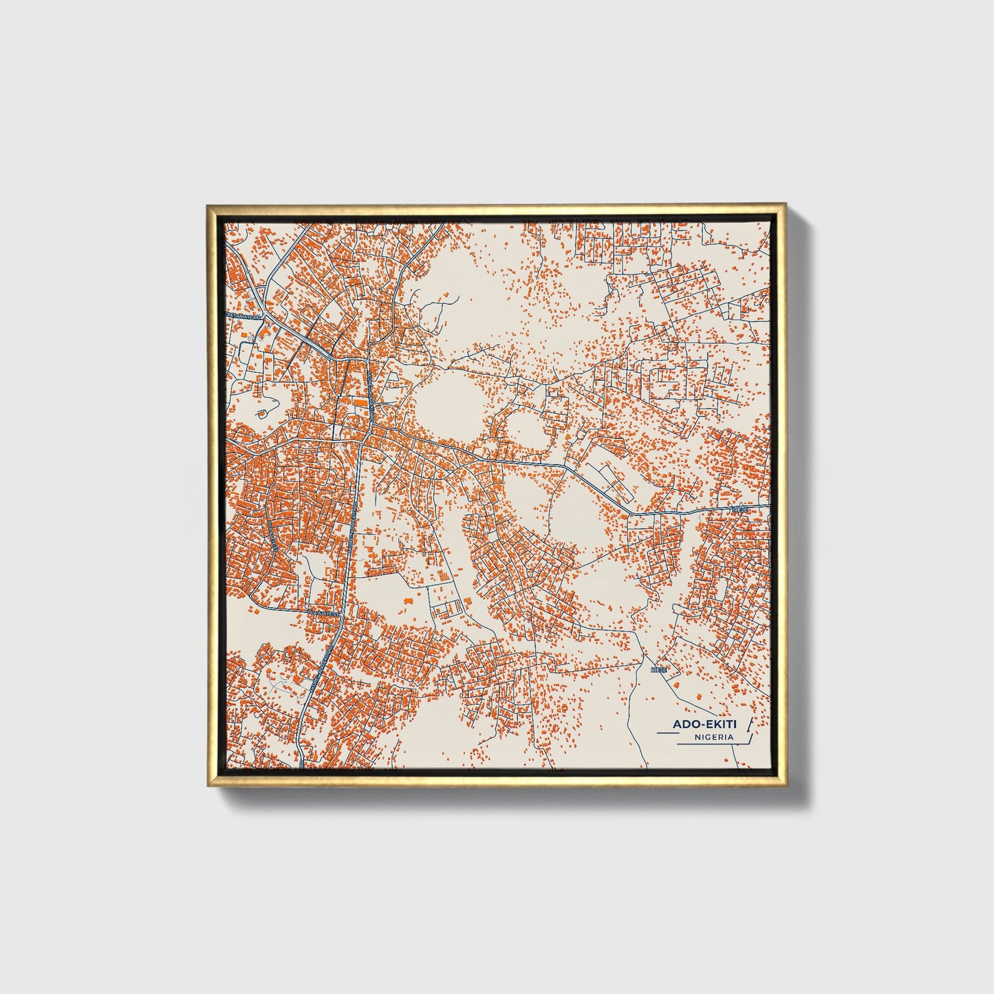 Ado-Ekiti Nigeria Colorful City Map Canvas Print • Gold Framed