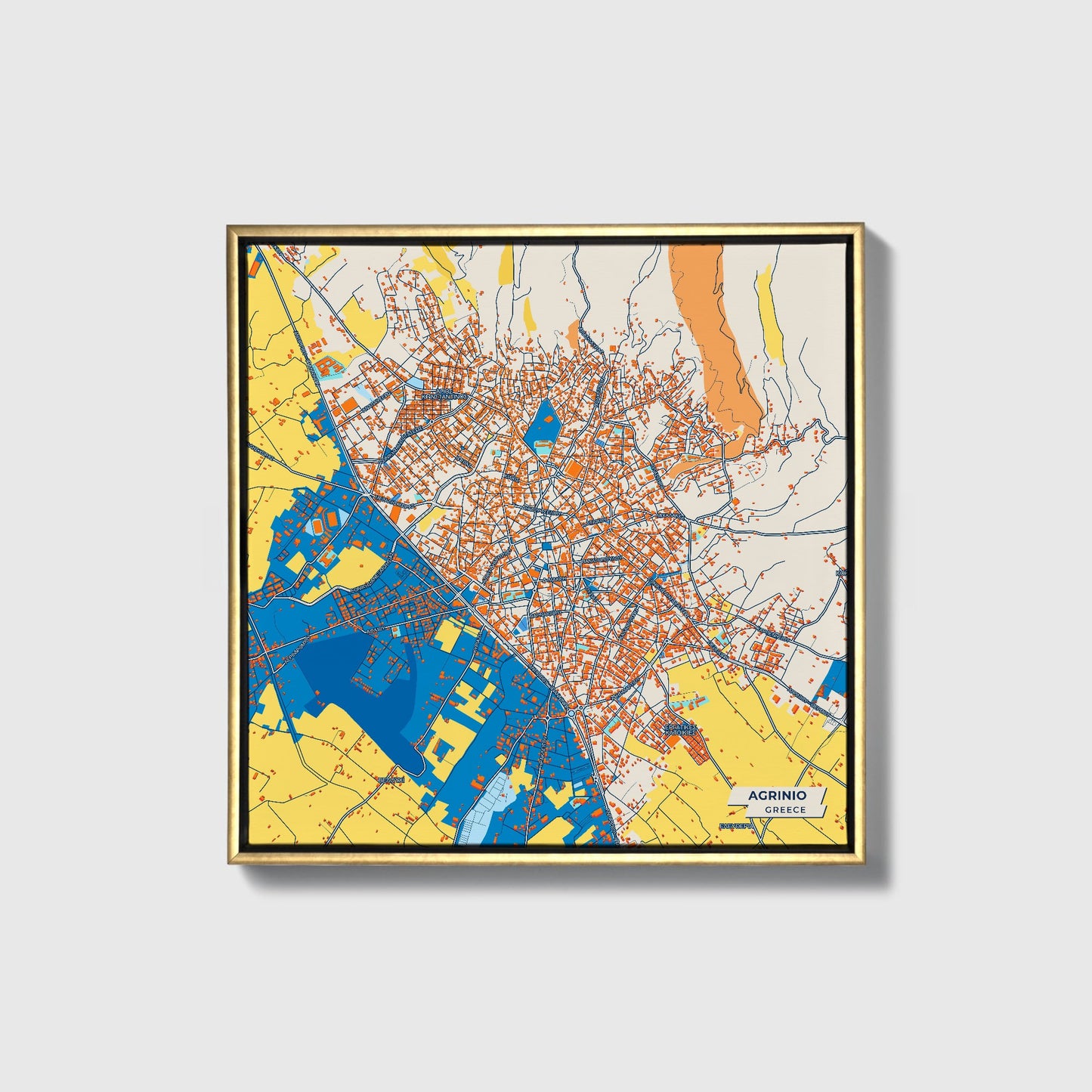 Αγρινιο Greece Colorful City Map Canvas Print • Gold Framed