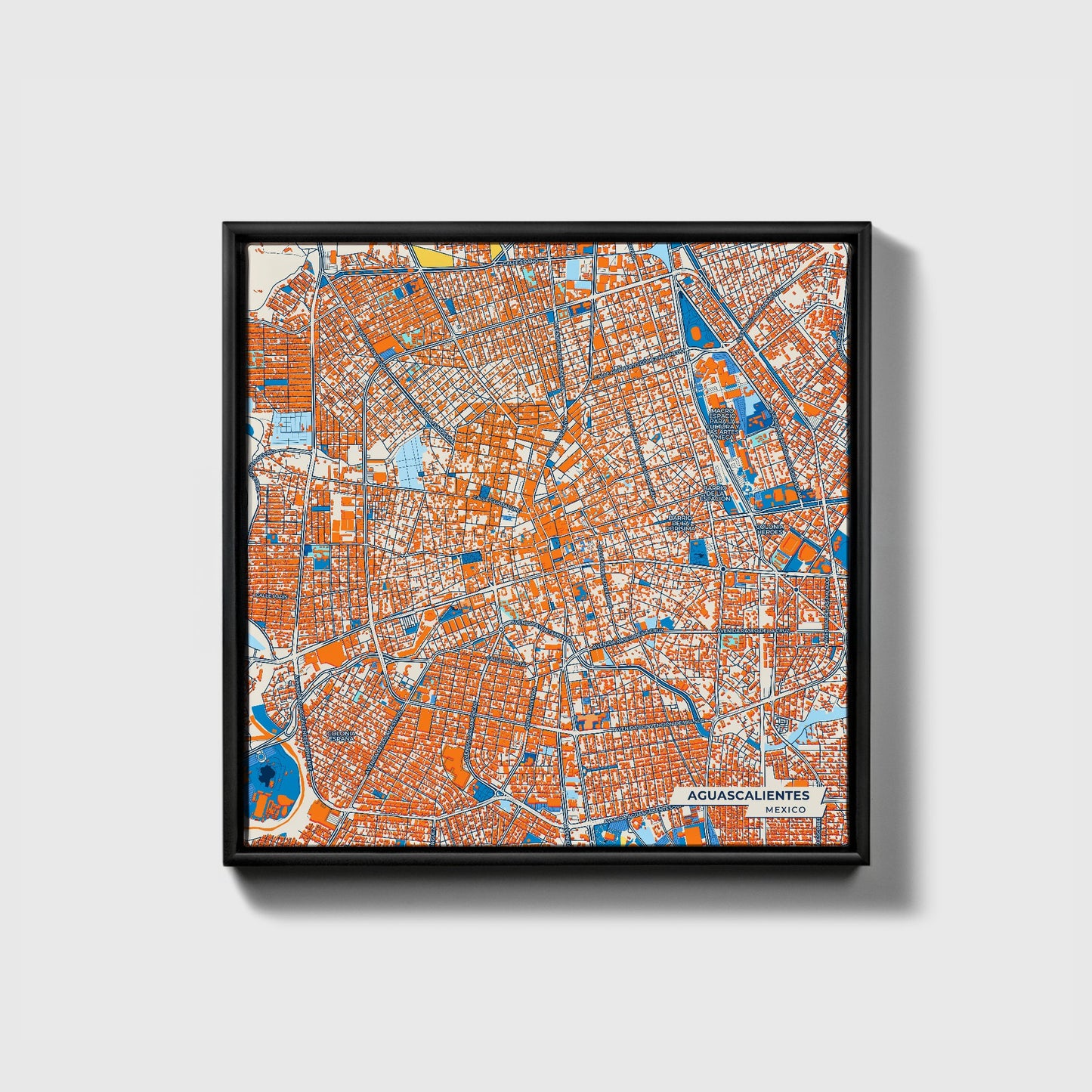 Aguascalientes Mexico Colorful City Map Canvas Print • Black Framed