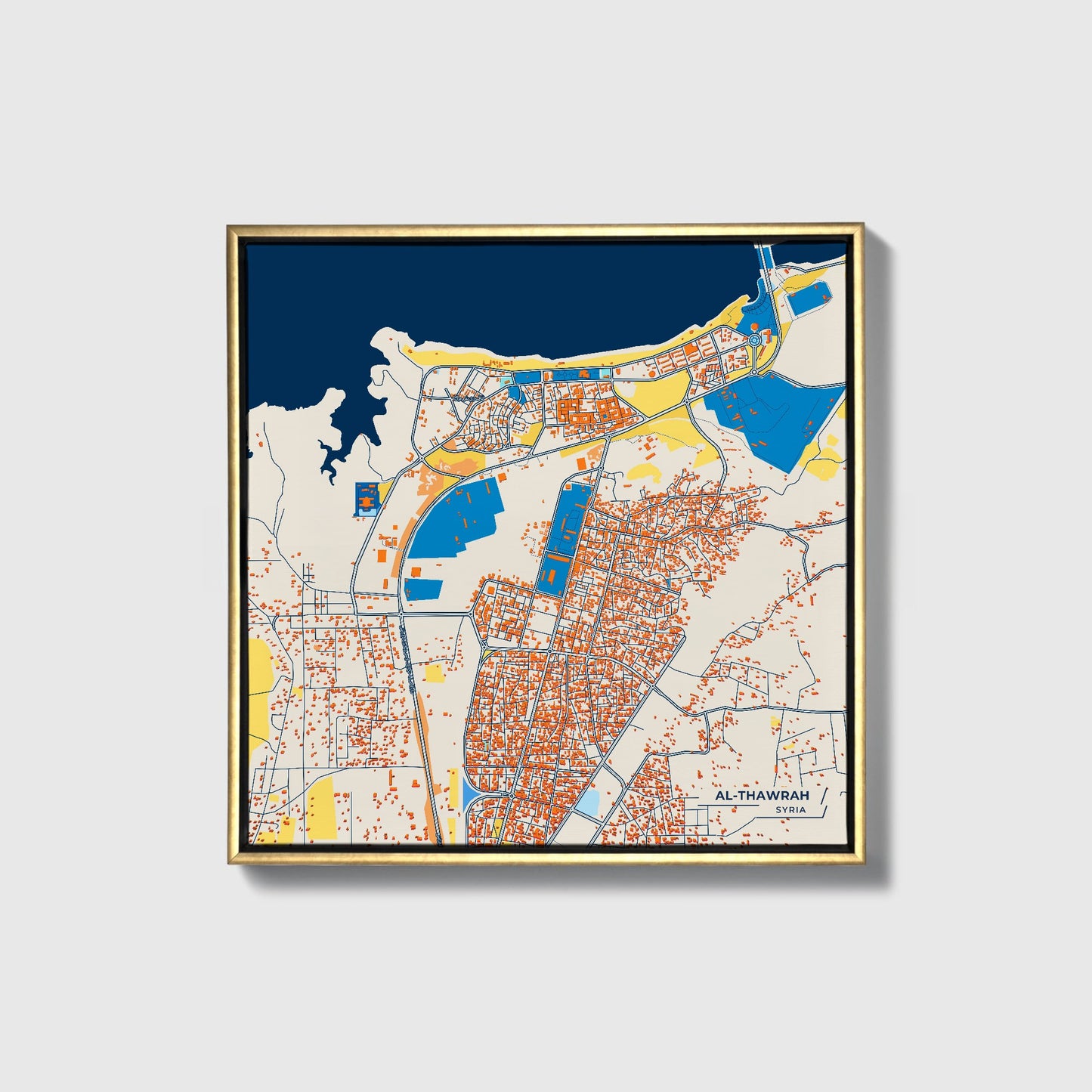 Al-Thawrah Syria Colorful City Map Canvas Print • Gold Framed