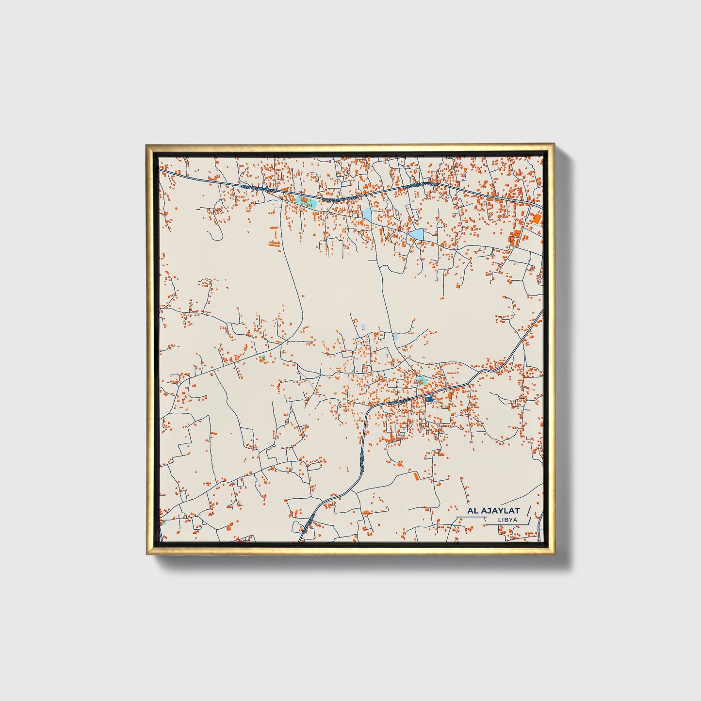 Al Ajaylat Libya Colorful City Map Canvas Print • Gold Framed