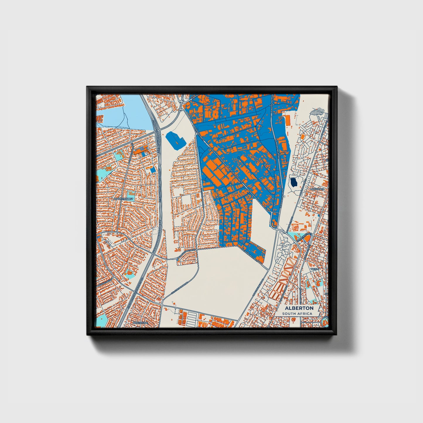 Alberton South Africa Colorful City Map Canvas Print • Black Framed