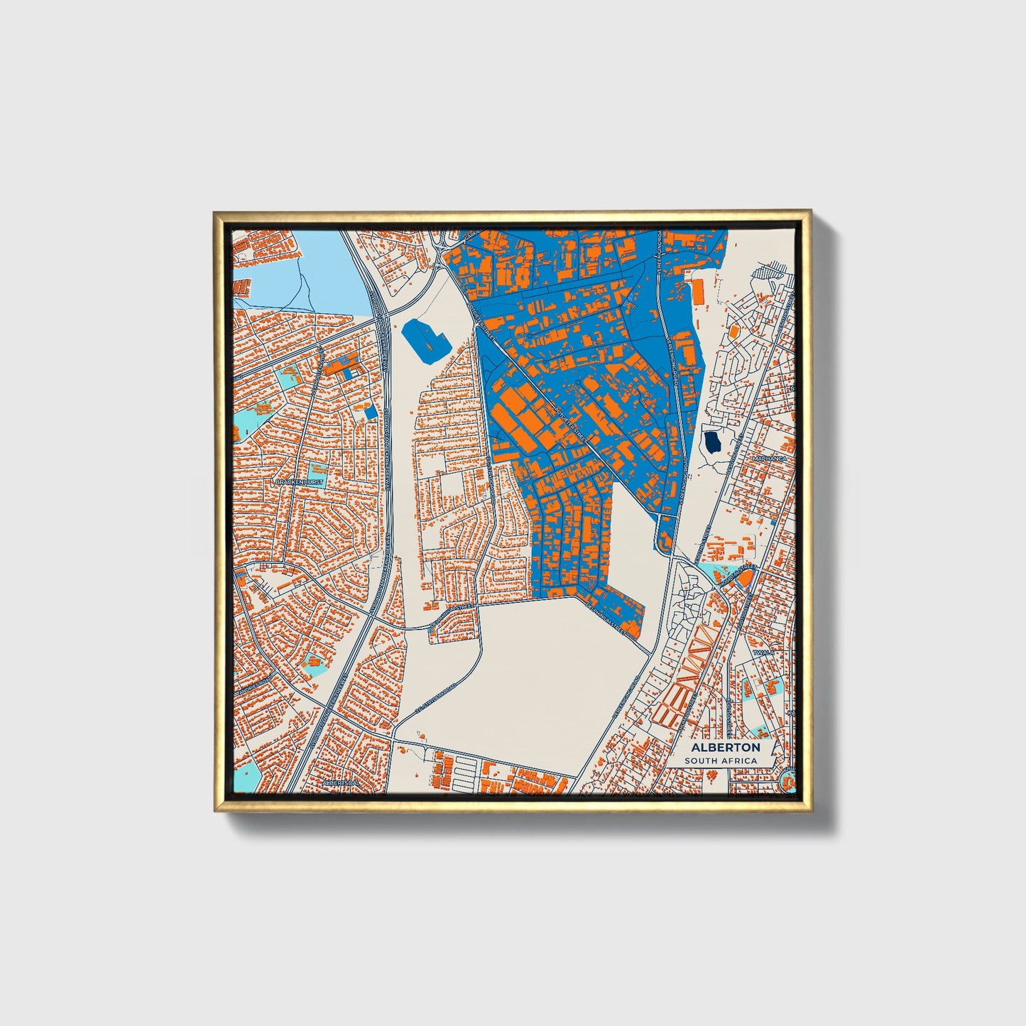 Alberton South Africa Colorful City Map Canvas Print • Gold Framed