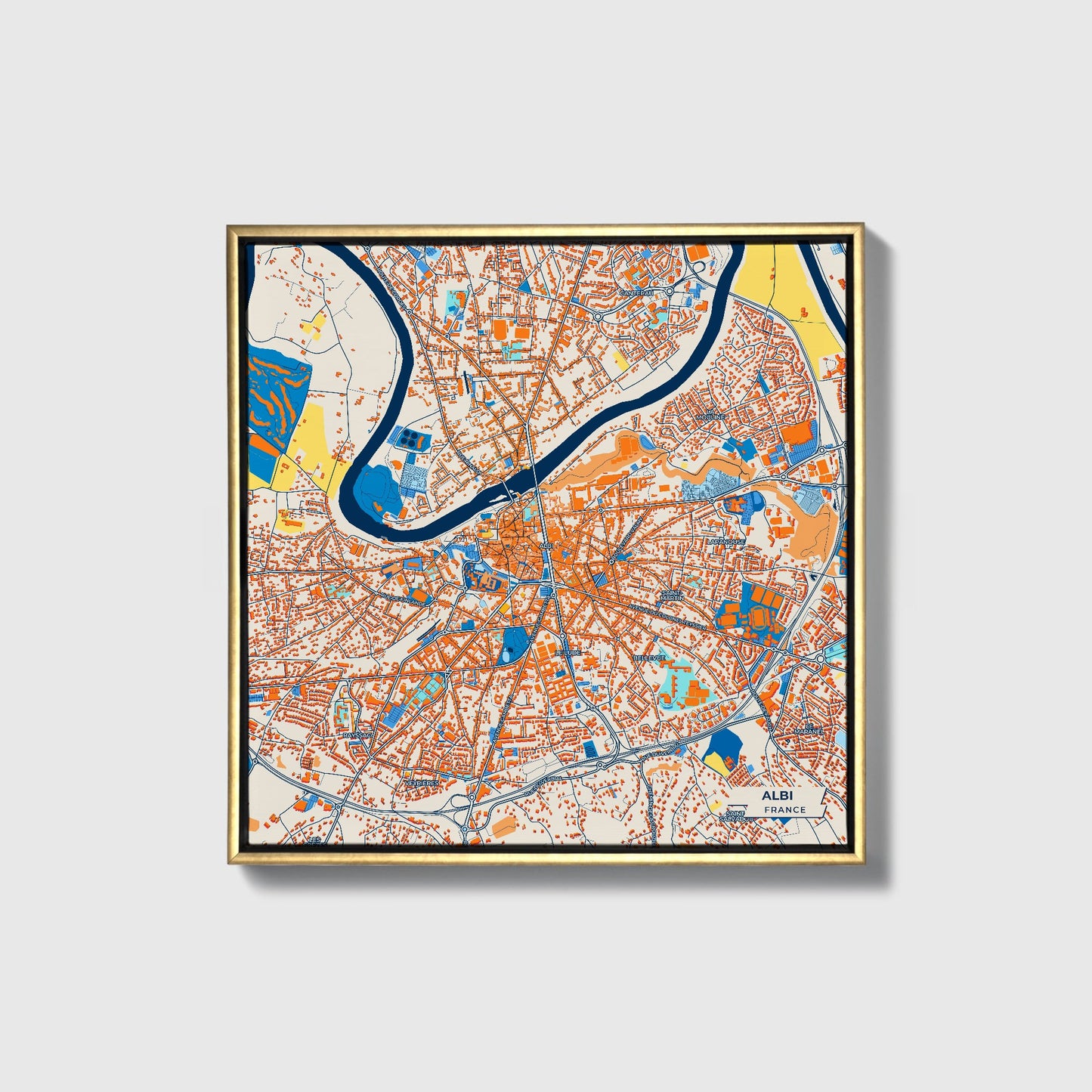 Albi France Colorful City Map Canvas Print • Gold Framed