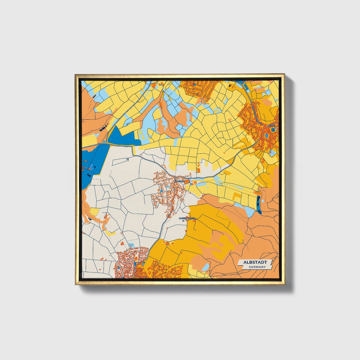 Albstadt Germany Colorful City Map Canvas Print • Gold Framed