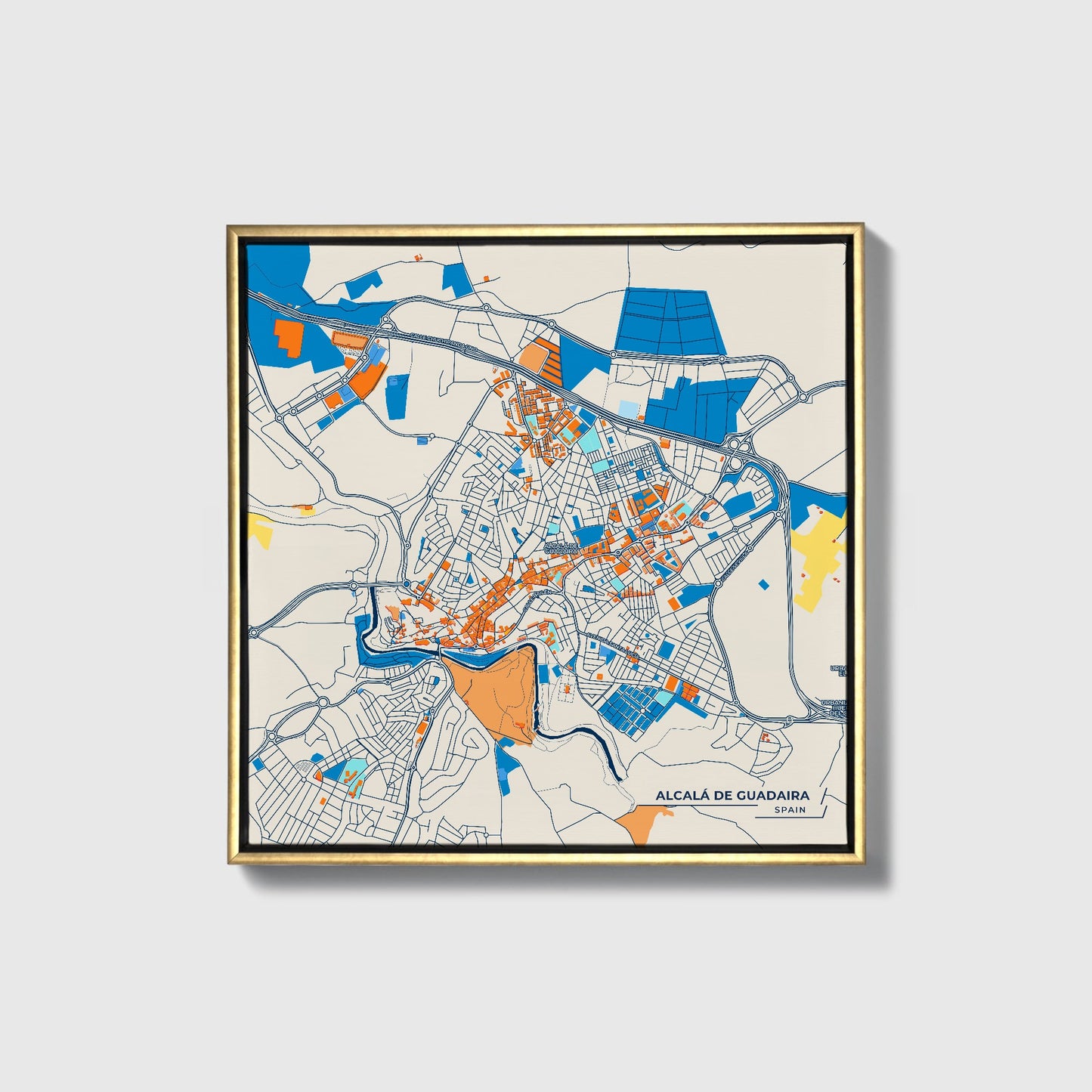 Alcalá De Guadaira Spain Colorful City Map Canvas Print • Gold Framed
