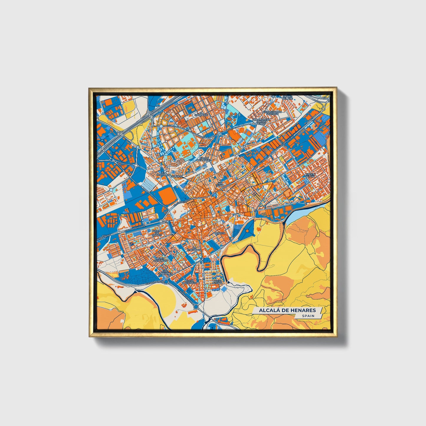 Alcalá De Henares Spain Colorful City Map Canvas Print • Gold Framed