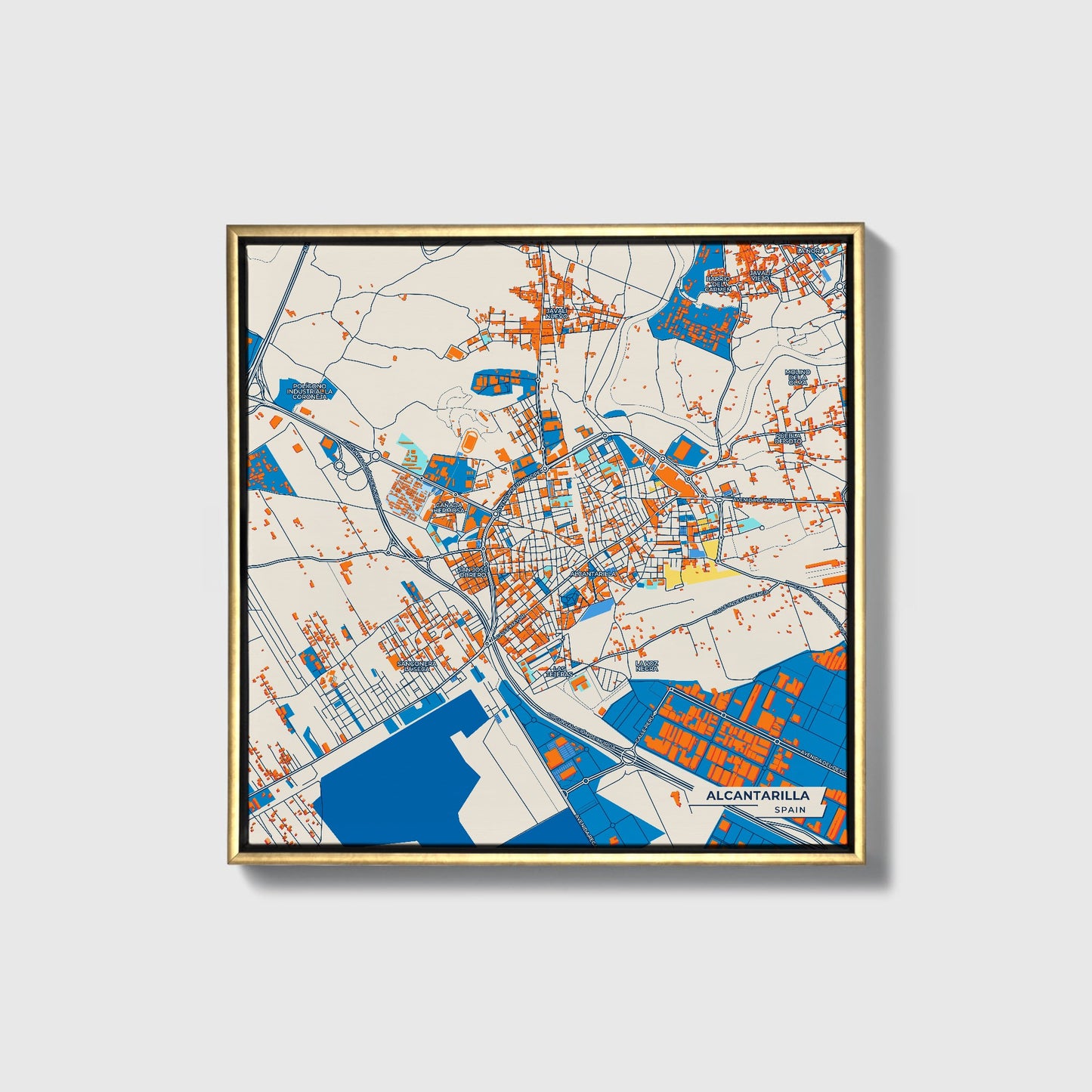 Alcantarilla Spain Colorful City Map Canvas Print • Gold Framed