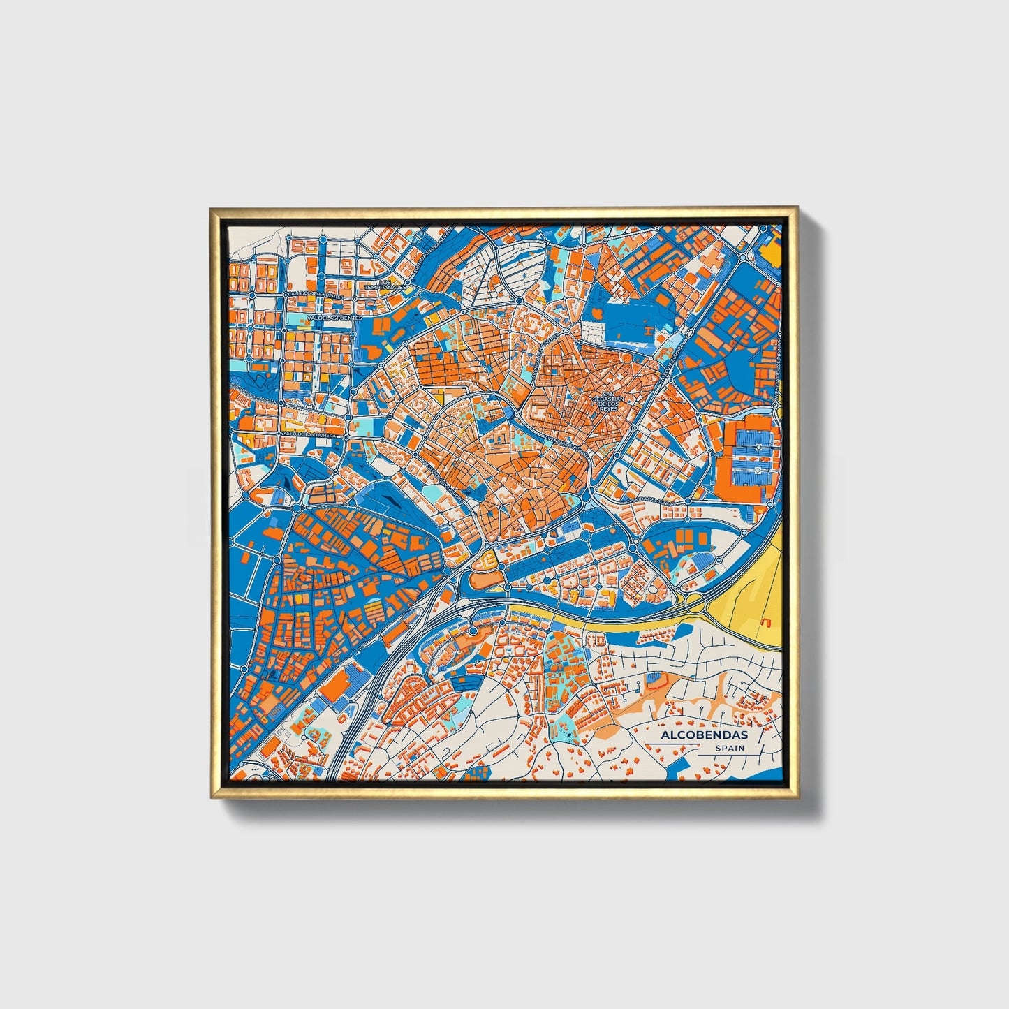 Alcobendas Spain Colorful City Map Canvas Print • Gold Framed