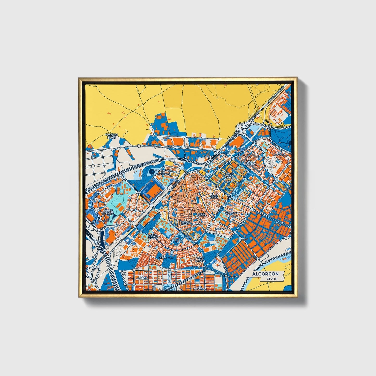 Alcorcón Spain Colorful City Map Canvas Print • Gold Framed