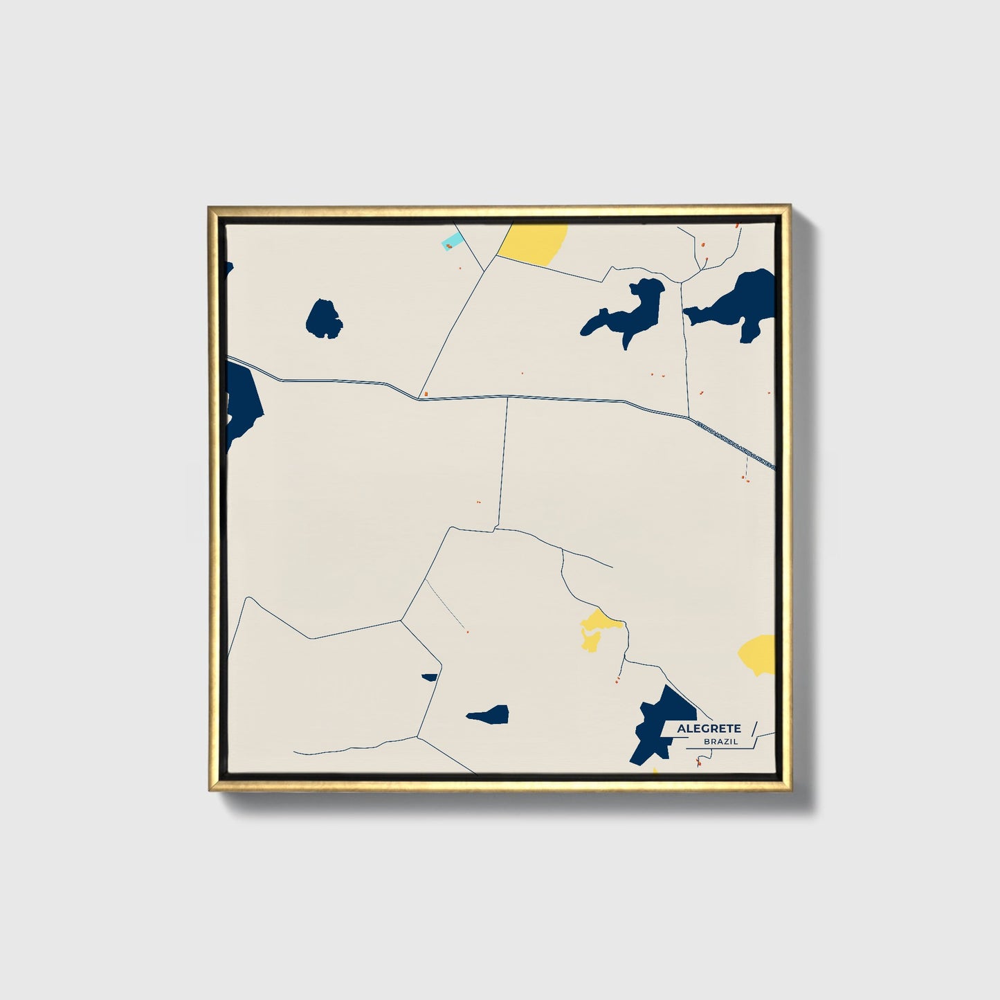 Alegrete Brazil Colorful City Map Canvas Print • Gold Framed
