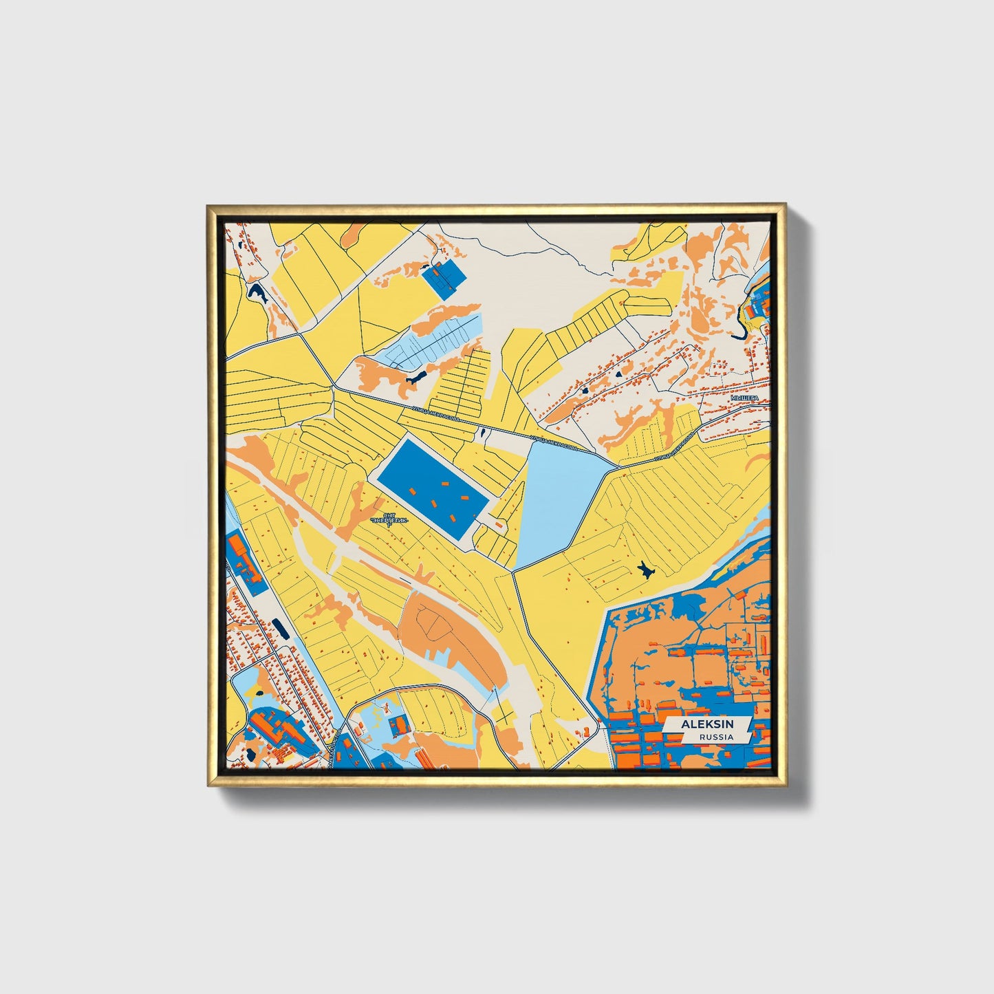 Алексин Russia Colorful City Map Canvas Print • Gold Framed