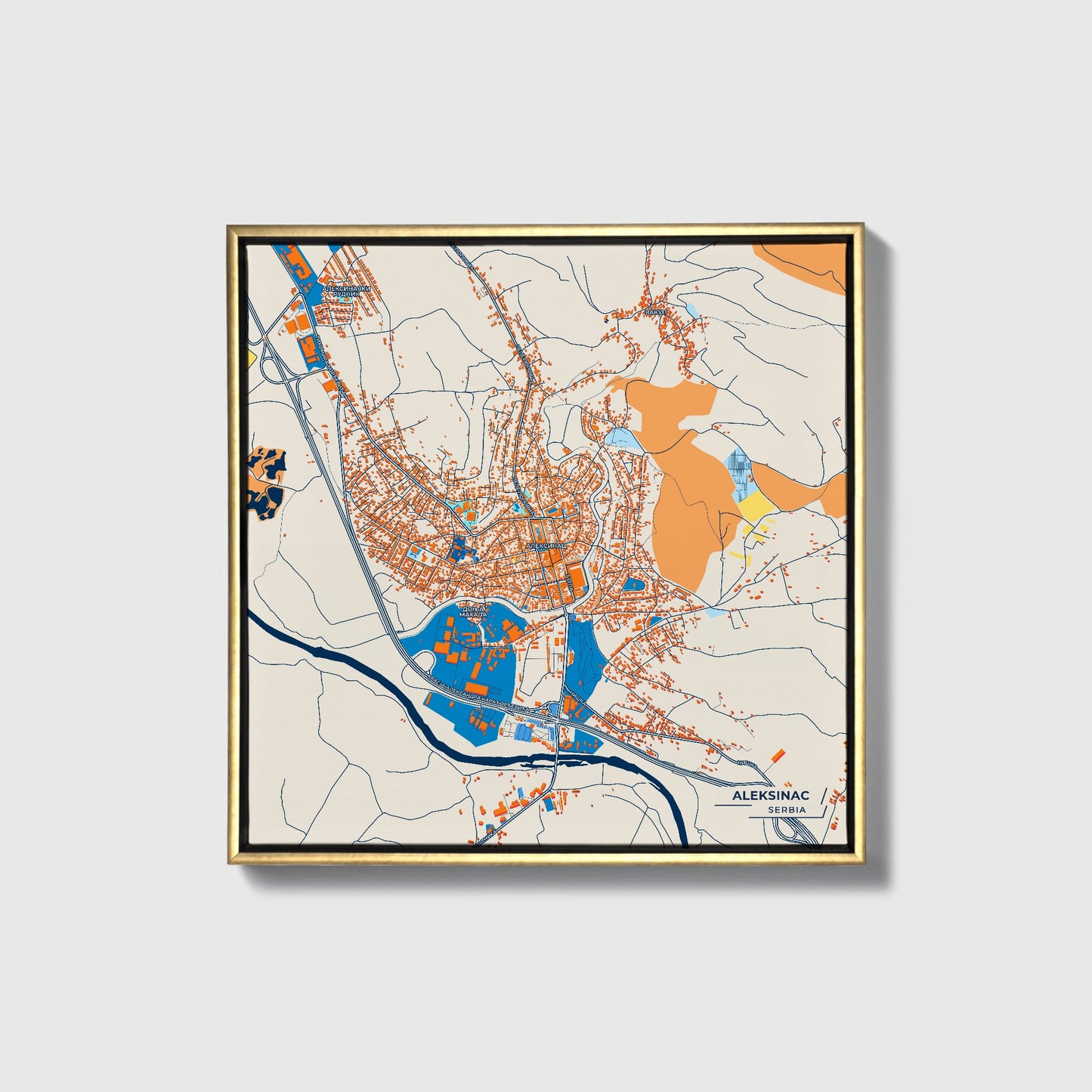 Алексинац Serbia Colorful City Map Canvas Print • Gold Framed