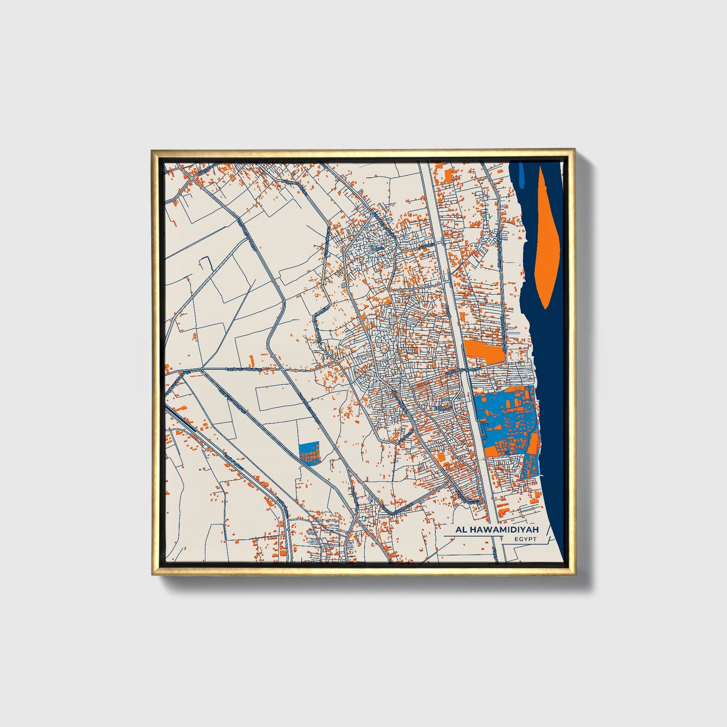 Al Hawamidiyah Egypt Colorful City Map Canvas Print • Gold Framed