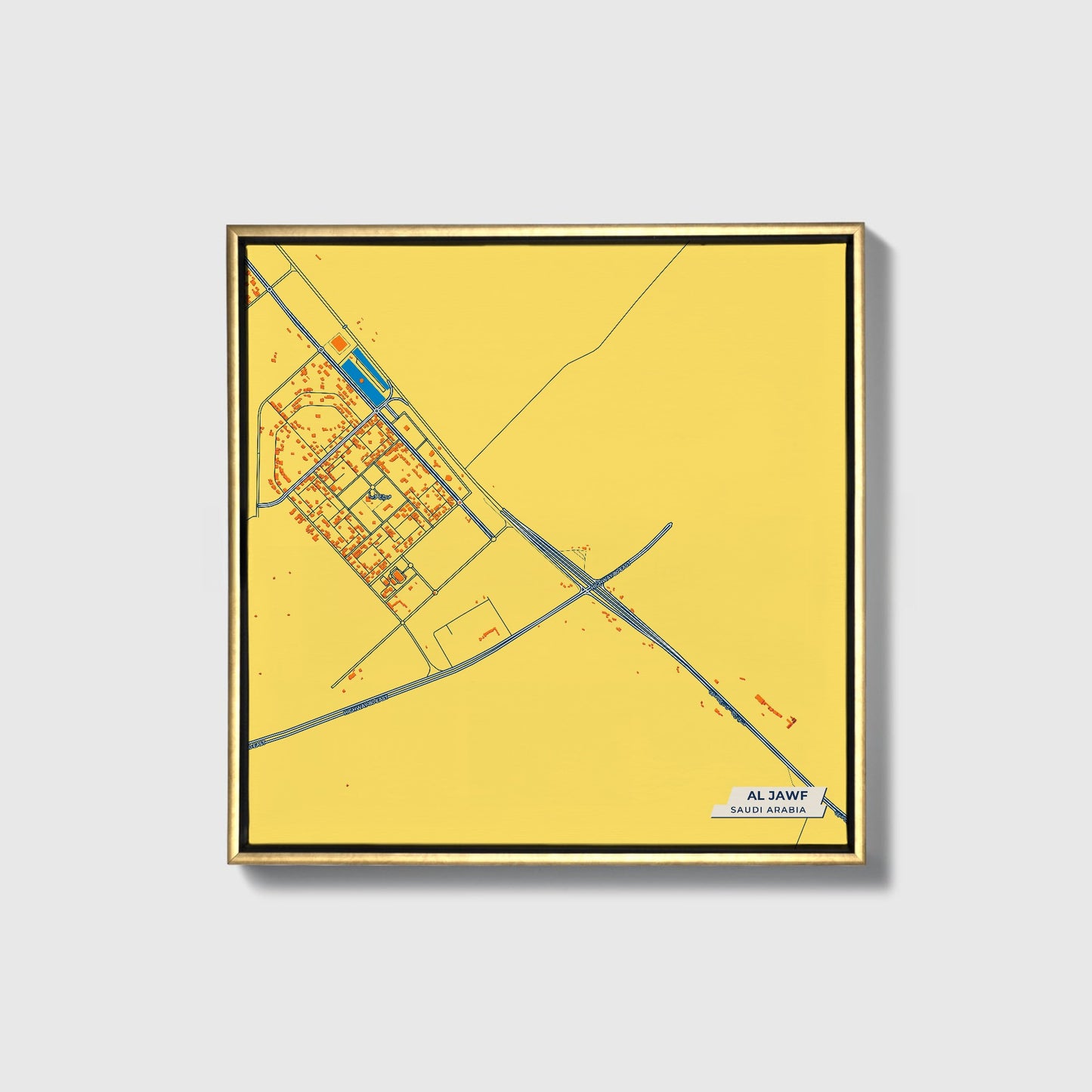 Al Jawf Saudi Arabia Colorful City Map Canvas Print • Gold Framed