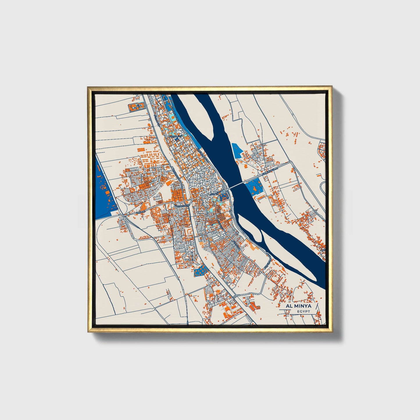 Al Minya Egypt Colorful City Map Canvas Print • Gold Framed