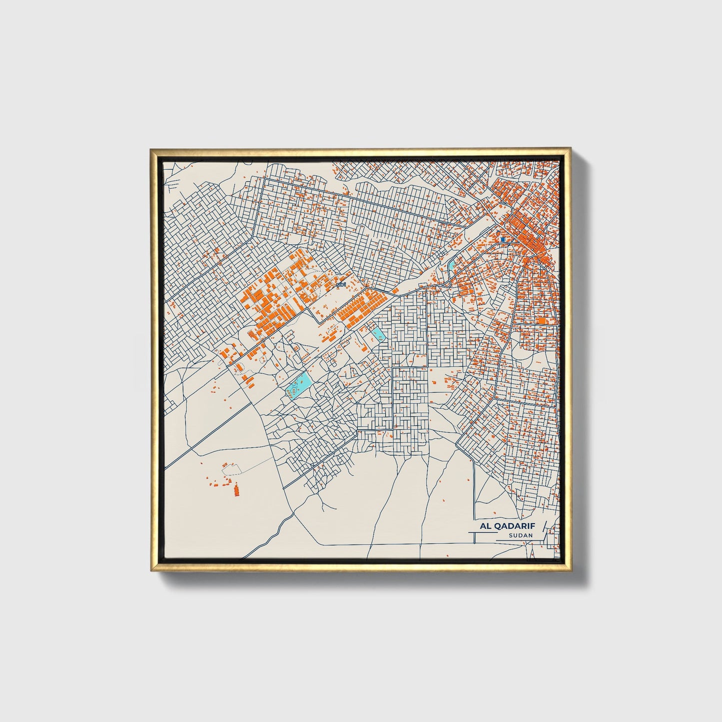 Al Qadarif Sudan Colorful City Map Canvas Print • Gold Framed