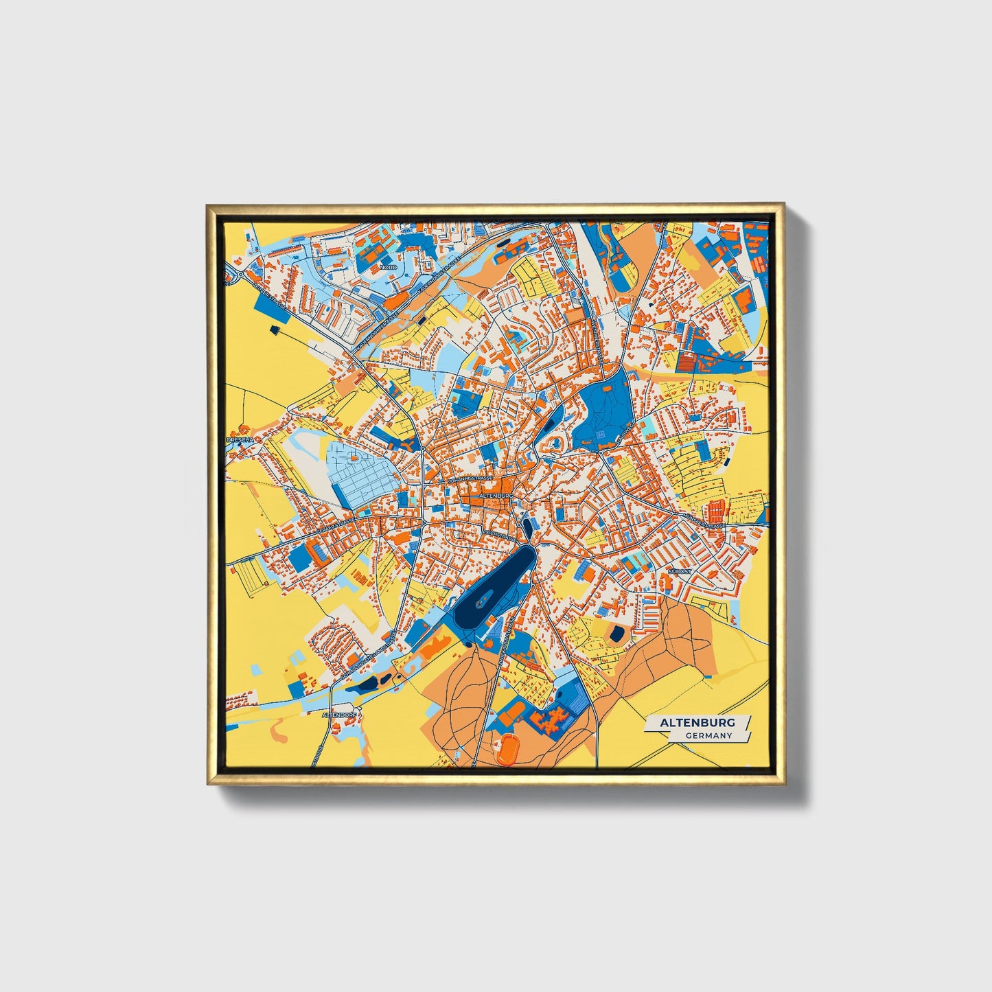 Altenburg Germany Colorful City Map Canvas Print • Gold Framed