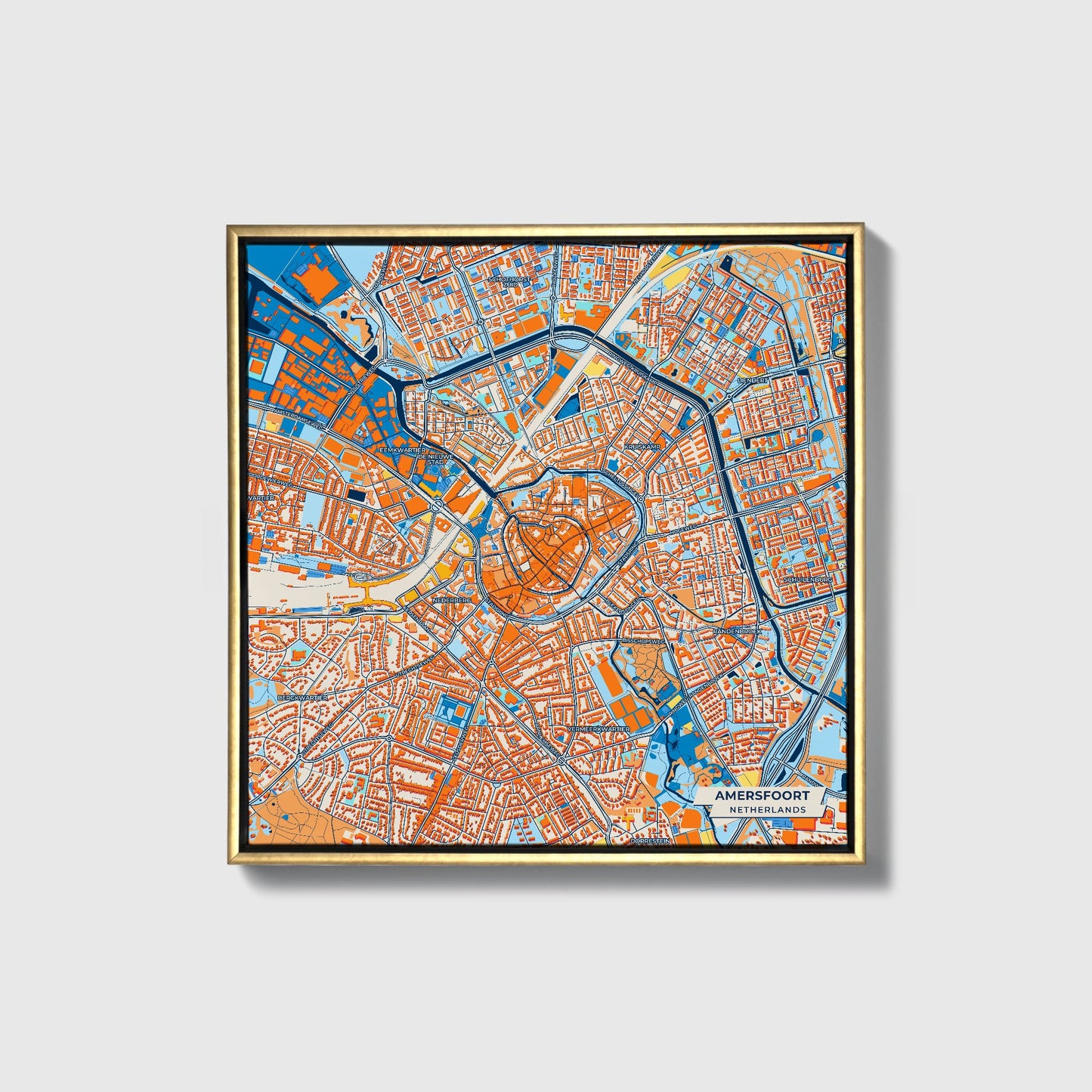 Amersfoort Netherlands Colorful City Map Canvas Print • Gold Framed