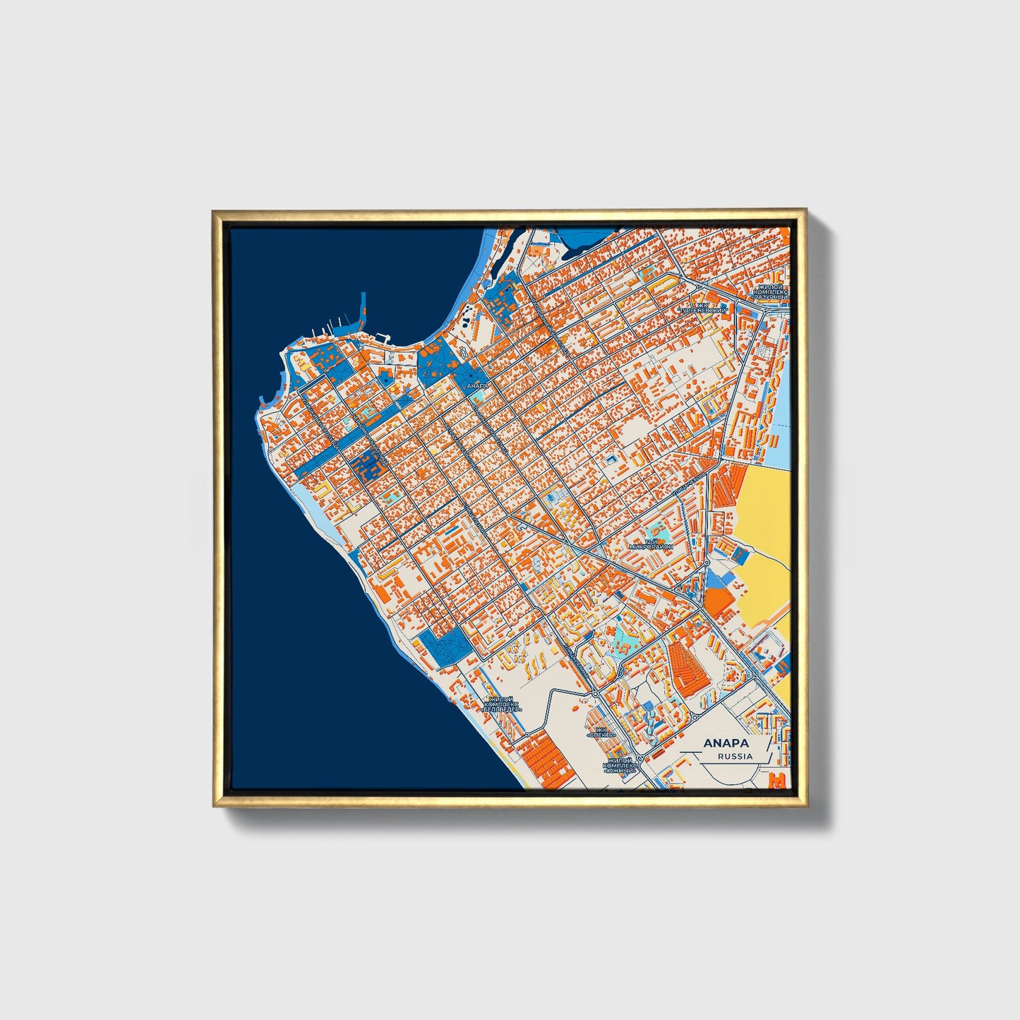 Anapa Russia Colorful City Map Canvas Print • Gold Framed