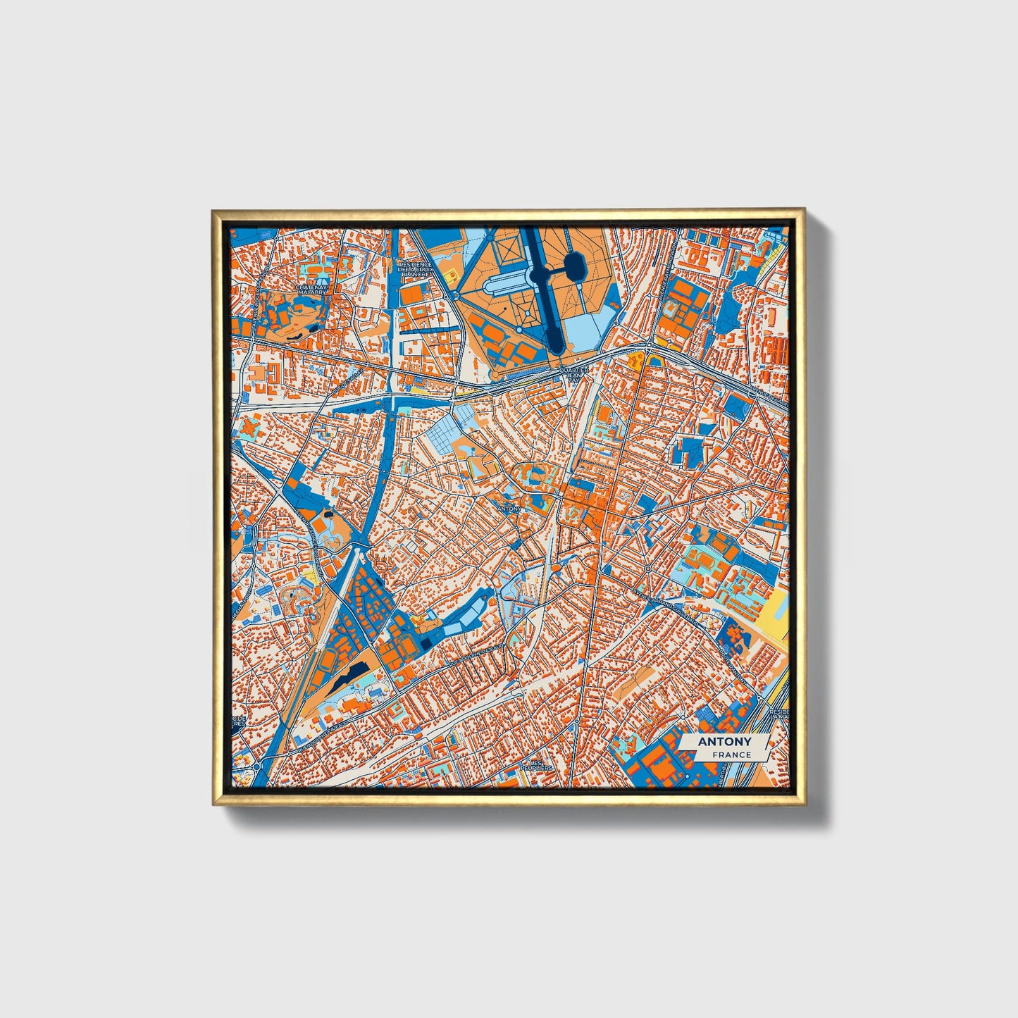 Antony France Colorful City Map Canvas Print • Gold Framed