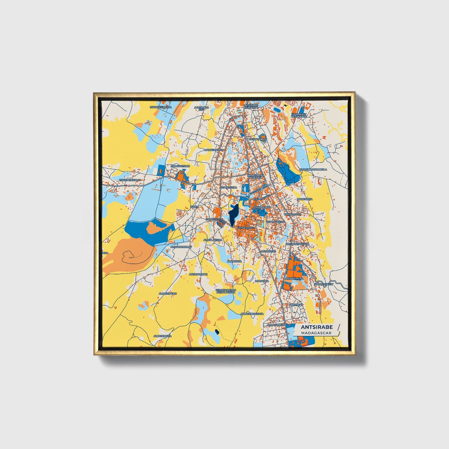 Antsirabe Madagascar Colorful City Map Canvas Print • Gold Framed