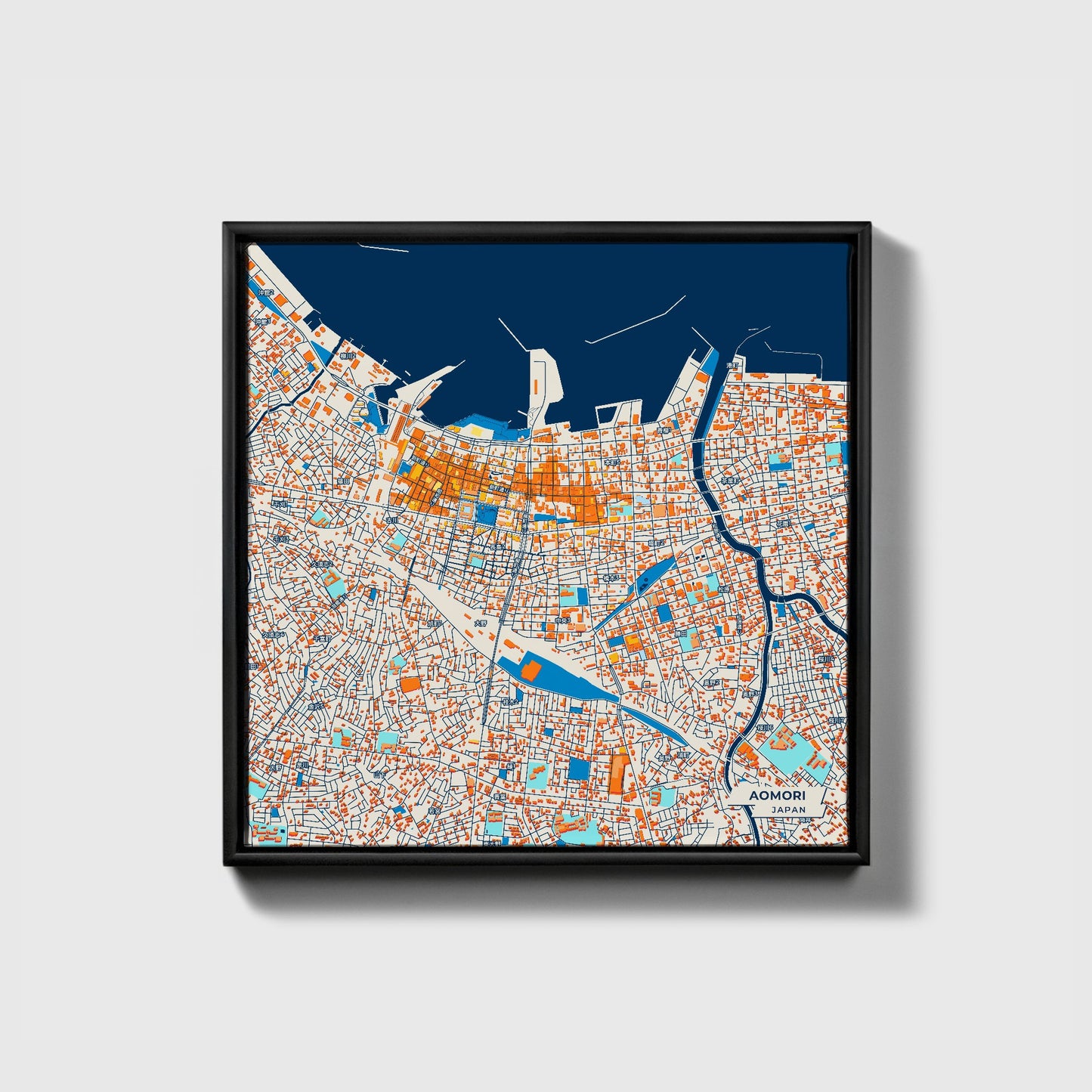 Aomori Japan Colorful City Map Canvas Print • Black Framed