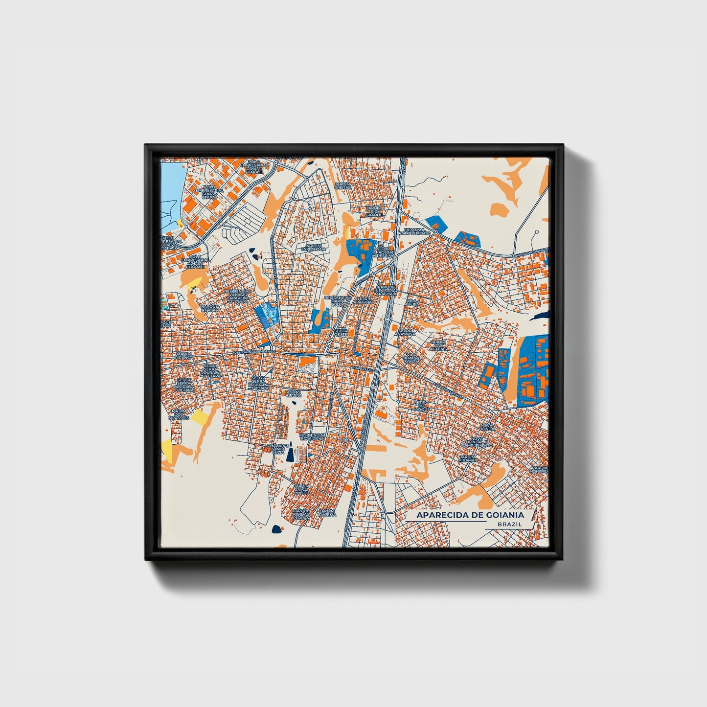 Aparecida De Goiania Brazil Colorful City Map Canvas Print • Black Framed