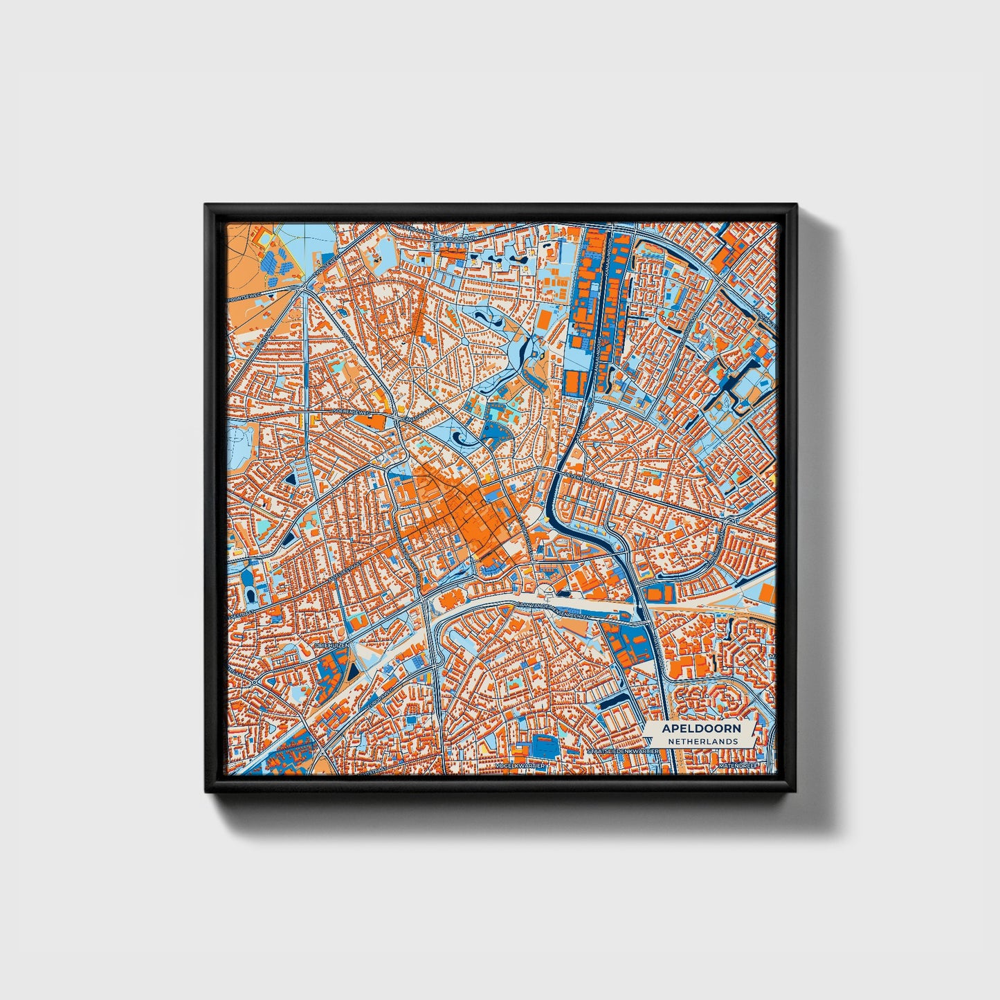 Apeldoorn Netherlands Colorful City Map Canvas Print • Black Framed