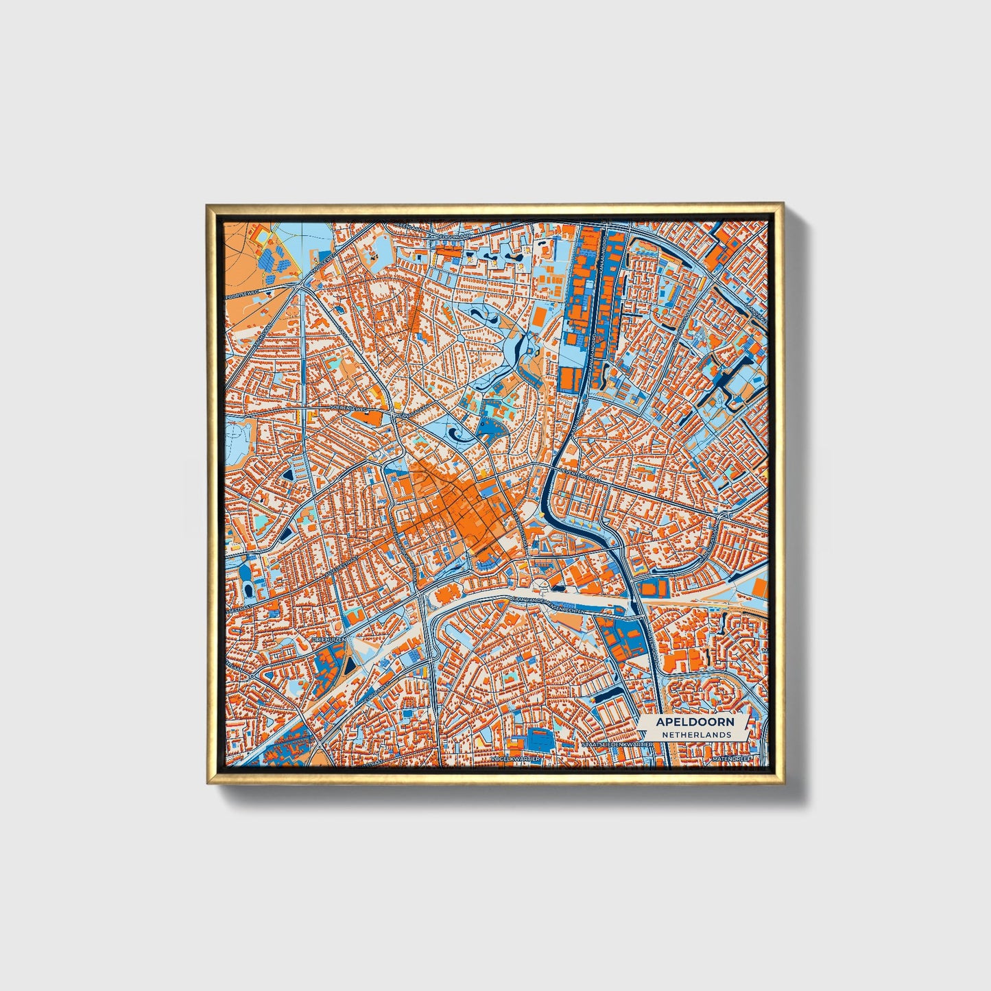 Apeldoorn Netherlands Colorful City Map Canvas Print • Gold Framed