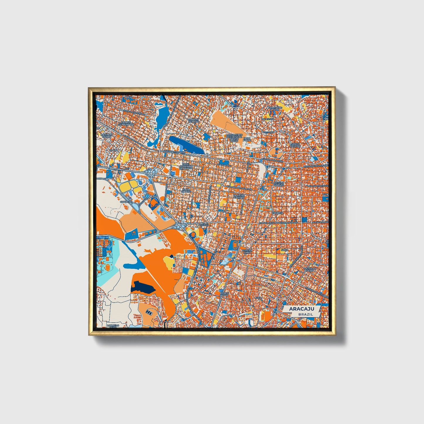 Aracaju Brazil Colorful City Map Canvas Print • Gold Framed