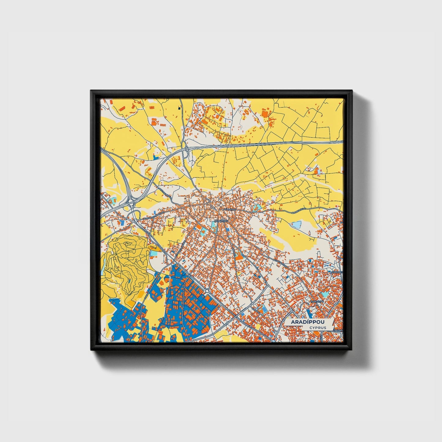 Aradíppou Cyprus Colorful City Map Canvas Print • Black Framed