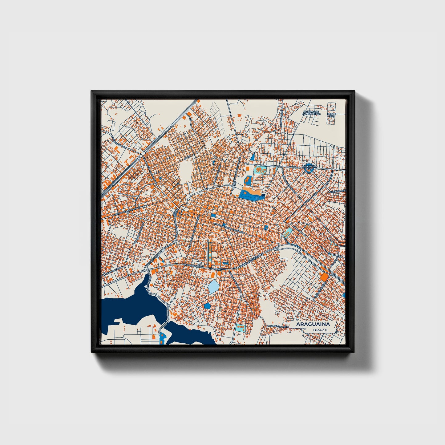 Araguaina Brazil Colorful City Map Canvas Print • Black Framed