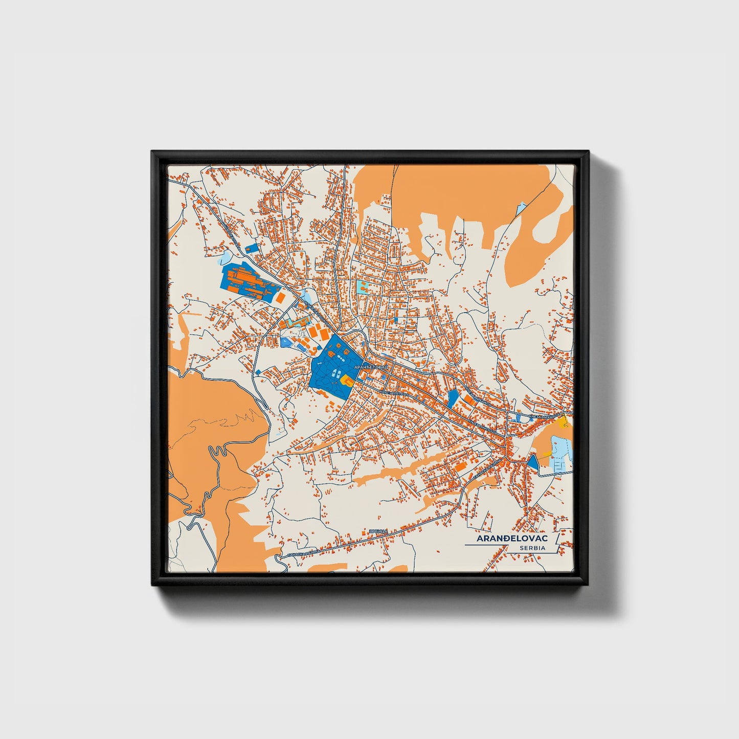 Аранђеловац Serbia Colorful City Map Canvas Print • Black Framed
