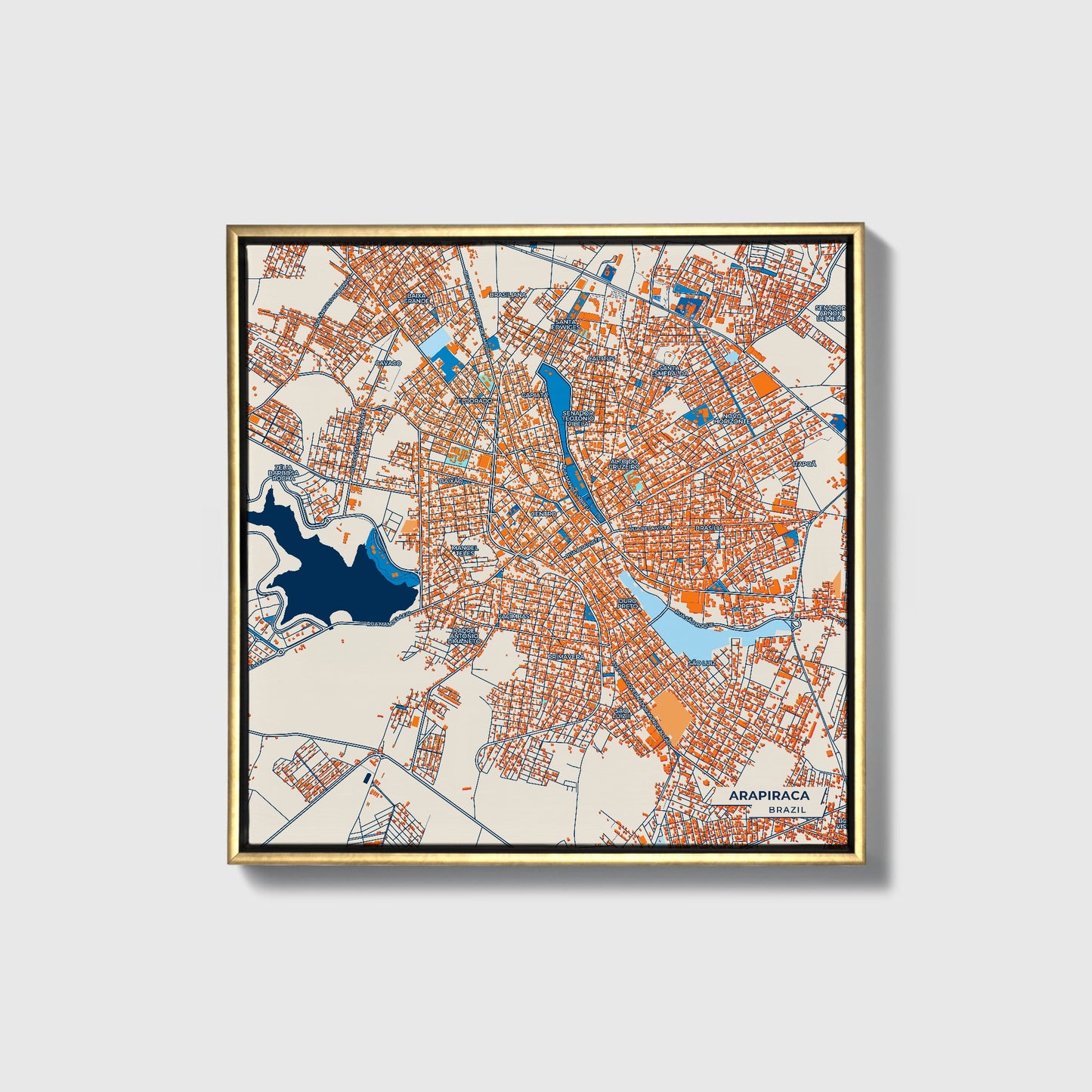 Arapiraca Brazil Colorful City Map Canvas Print • Gold Framed