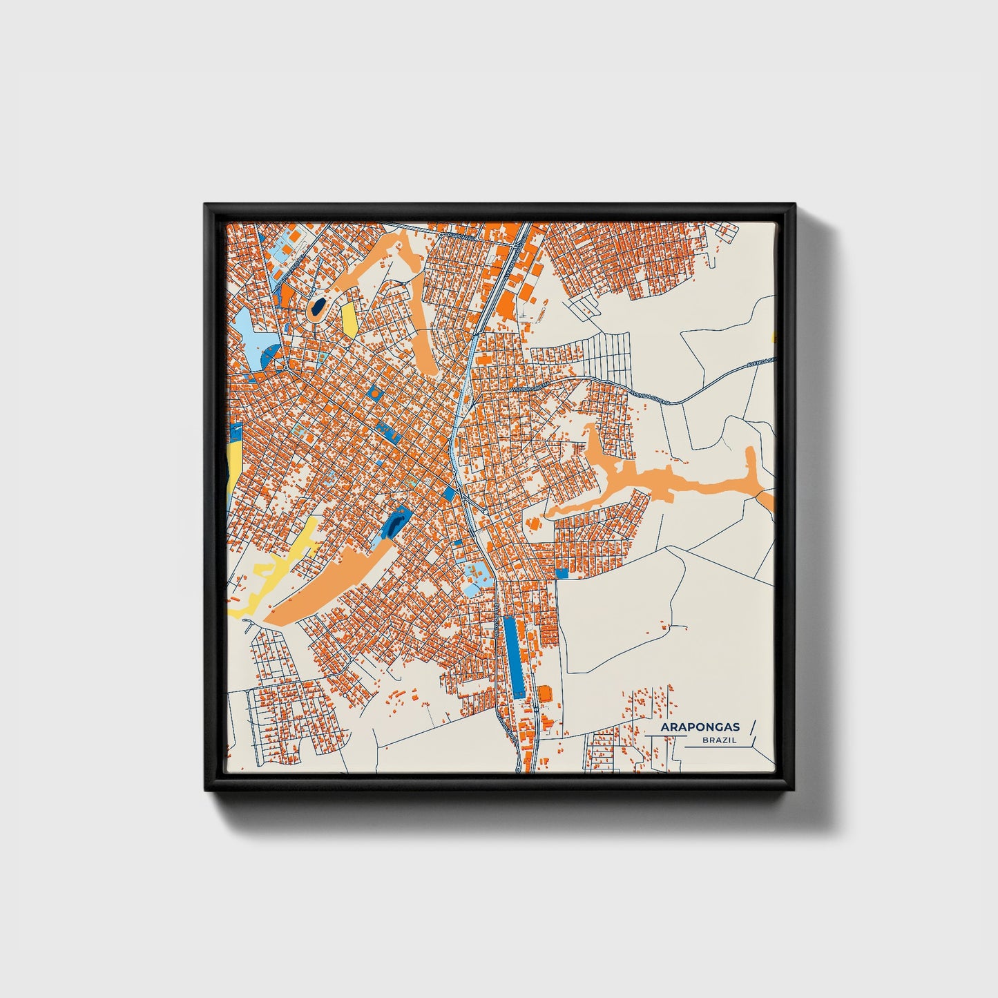 Arapongas Brazil Colorful City Map Canvas Print • Black Framed