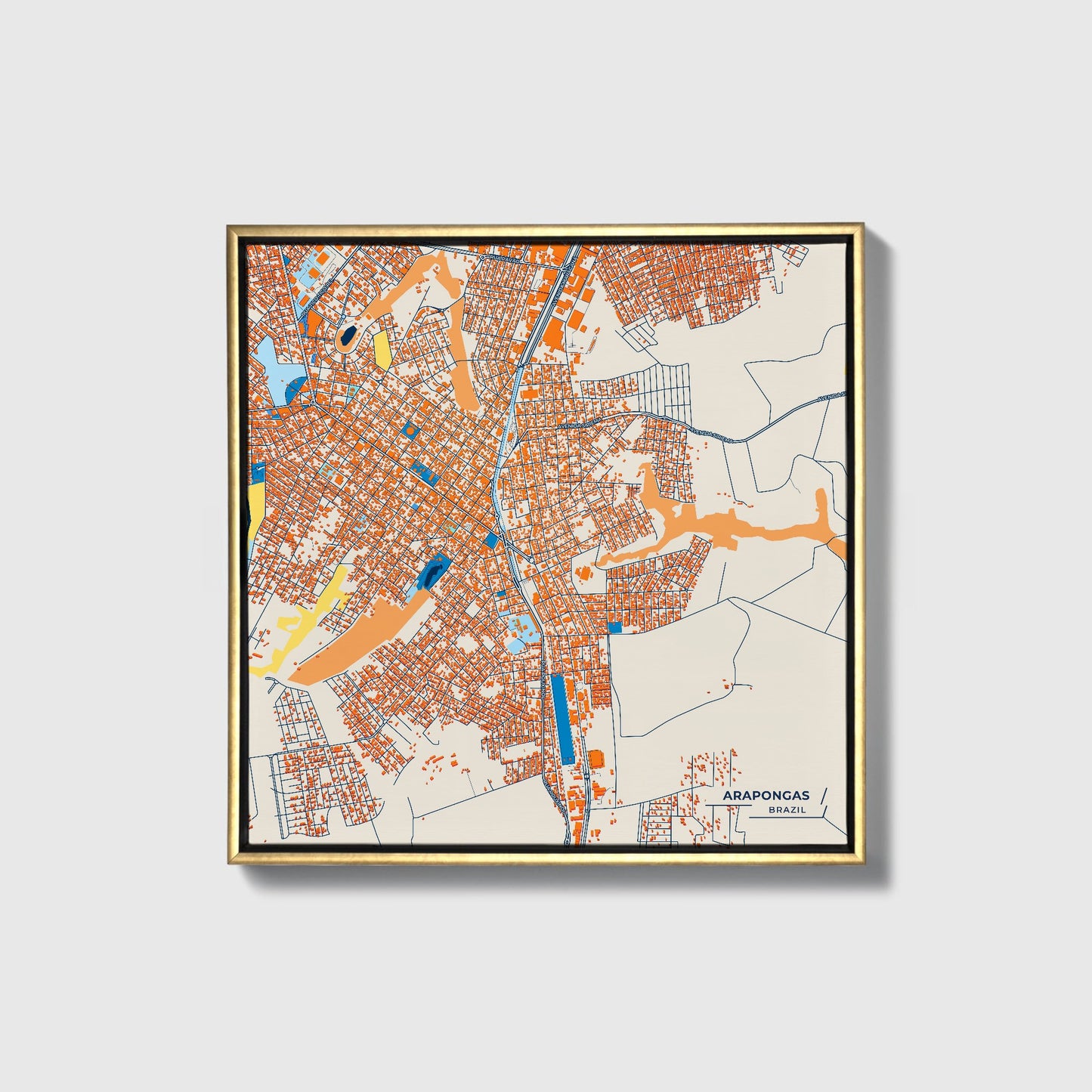 Arapongas Brazil Colorful City Map Canvas Print • Gold Framed