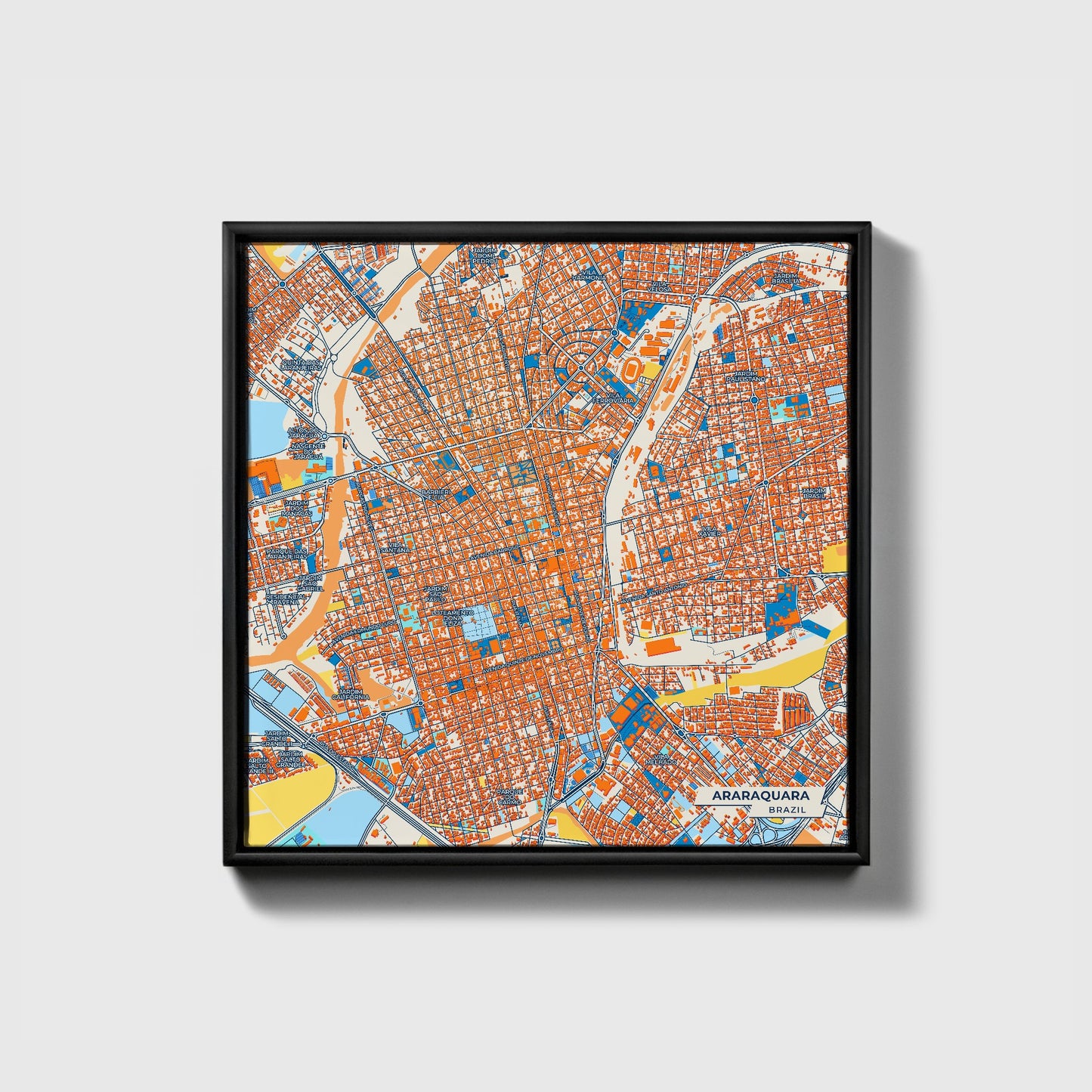 Araraquara Brazil Colorful City Map Canvas Print • Black Framed