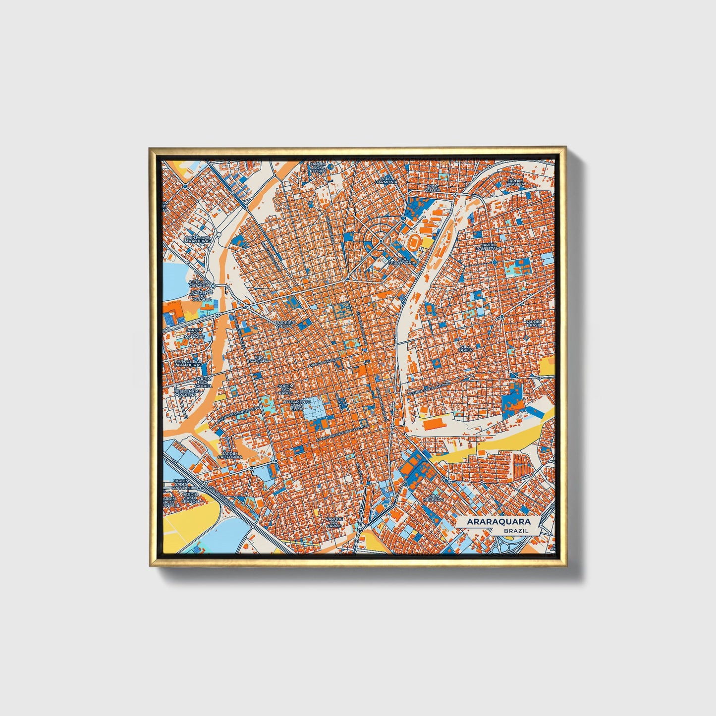 Araraquara Brazil Colorful City Map Canvas Print • Gold Framed