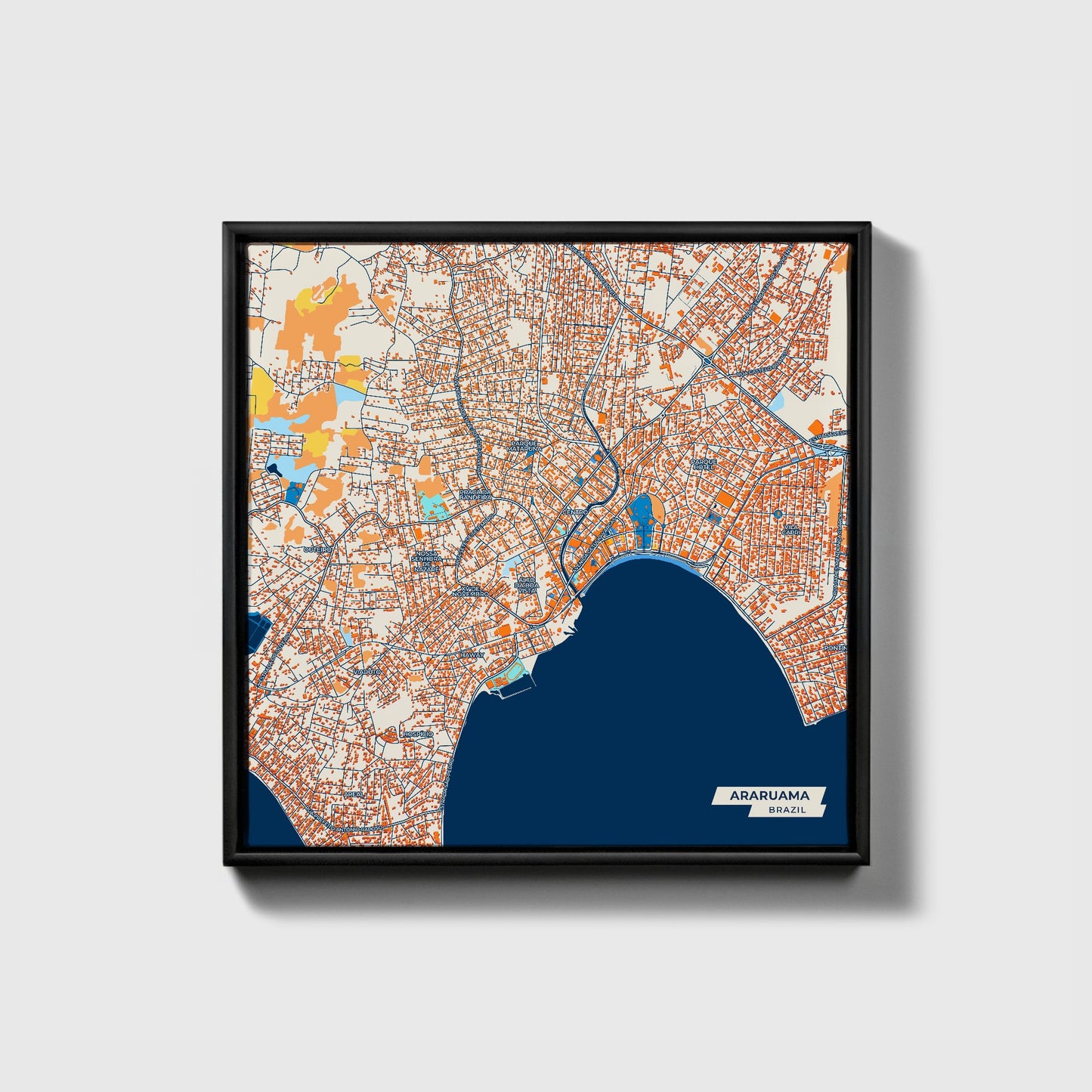 Araruama Brazil Colorful City Map Canvas Print • Black Framed