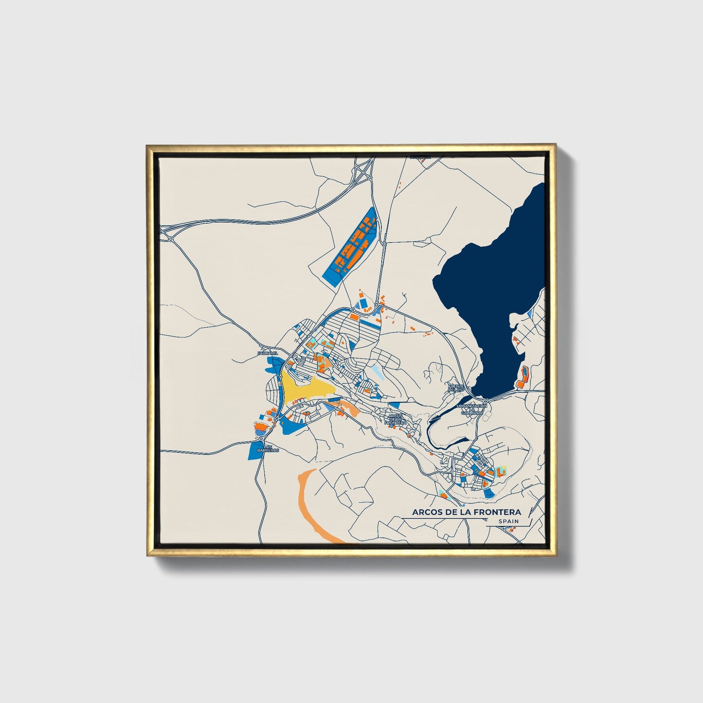Arcos De La Frontera Spain Colorful City Map Canvas Print • Gold Framed