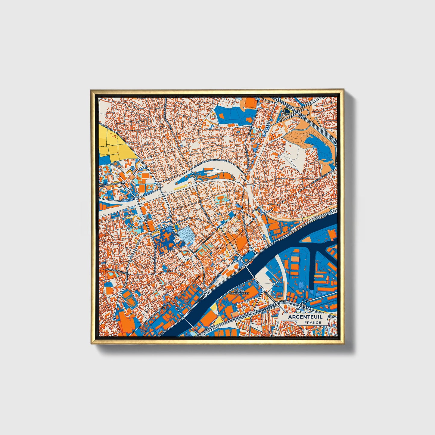 Argenteuil France Colorful City Map Canvas Print • Gold Framed
