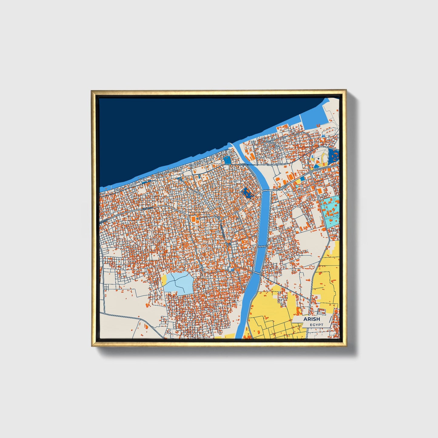 Arish Egypt Colorful City Map Canvas Print • Gold Framed