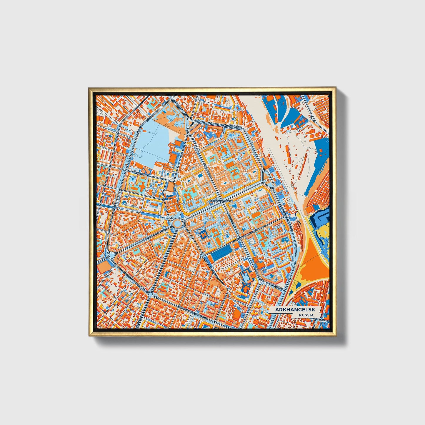 Архангельск Russia Colorful City Map Canvas Print • Gold Framed